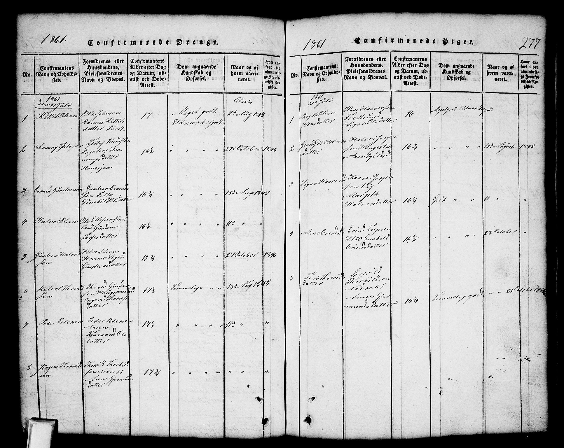 Nissedal kirkebøker, SAKO/A-288/G/Gb/L0001: Parish register (copy) no. II 1, 1814-1862, p. 277