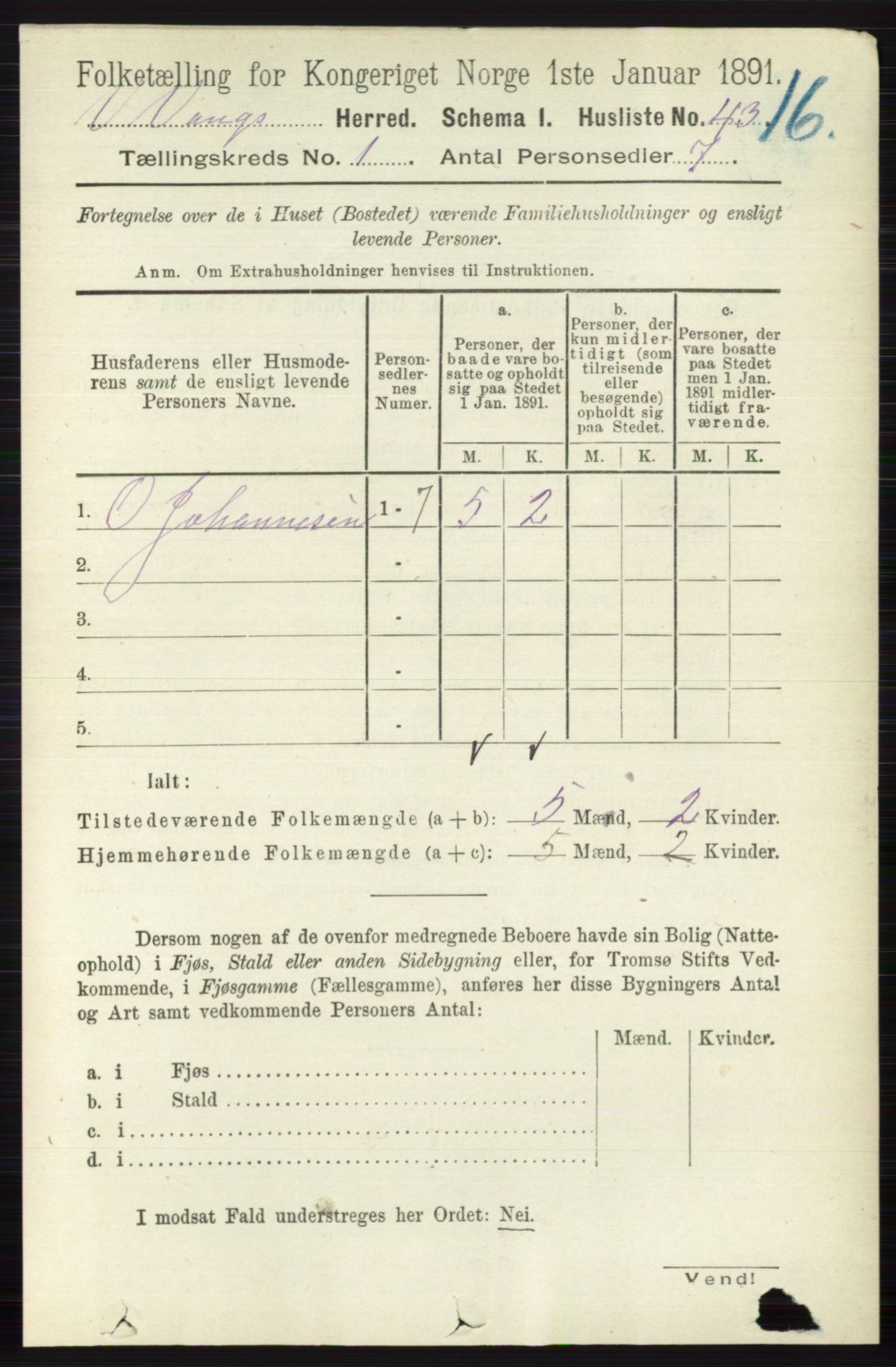 RA, 1891 census for 0545 Vang, 1891, p. 73