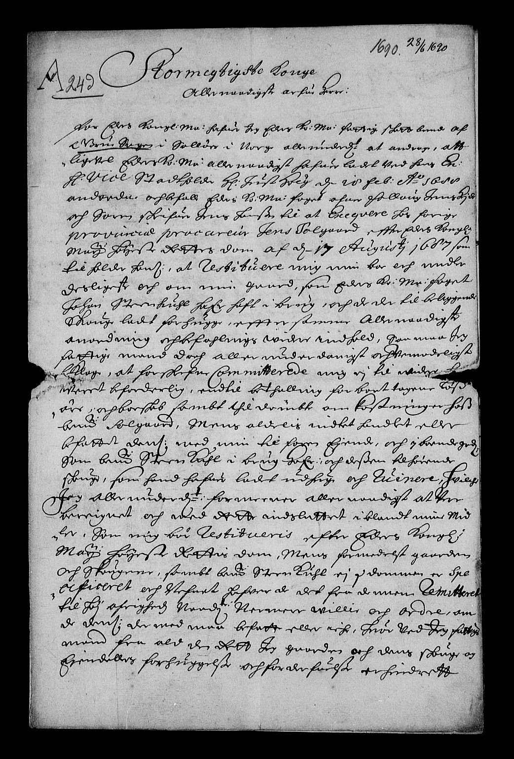 Stattholderembetet 1572-1771, RA/EA-2870/Af/L0004: Avskrifter av vedlegg til originale supplikker, nummerert i samsvar med supplikkbøkene, 1691-1694, p. 73