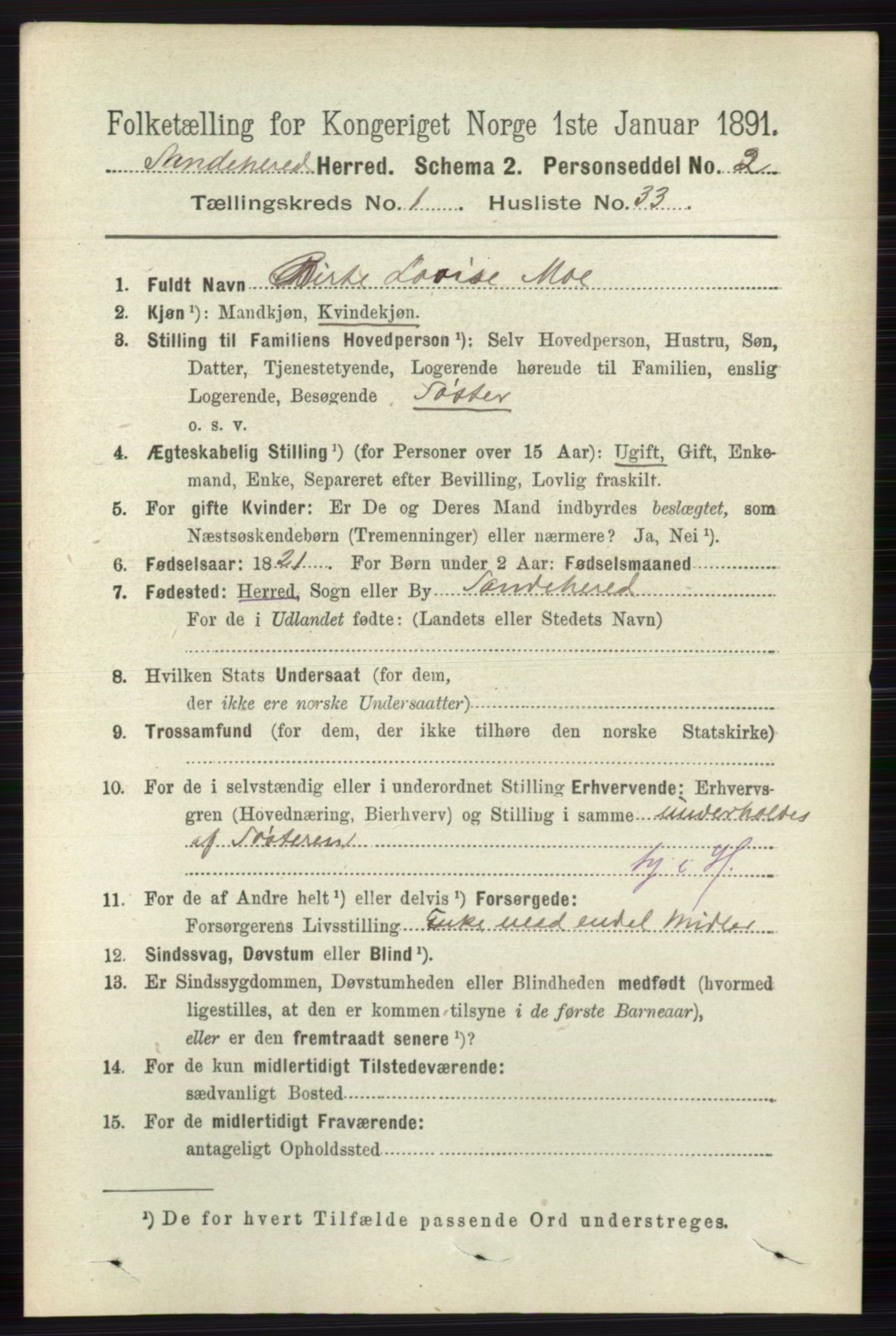 RA, 1891 census for 0724 Sandeherred, 1891, p. 406