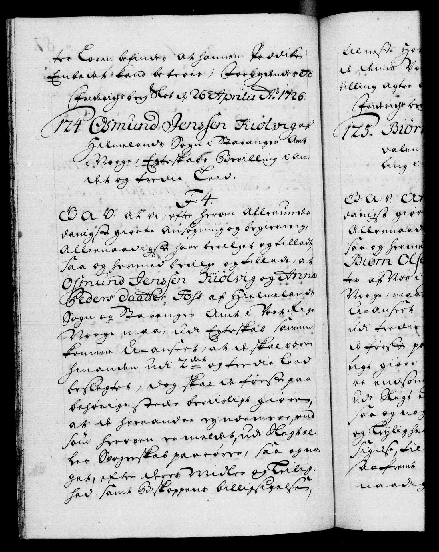 Danske Kanselli 1572-1799, AV/RA-EA-3023/F/Fc/Fca/Fcaa/L0025: Norske registre, 1726-1728, p. 87b