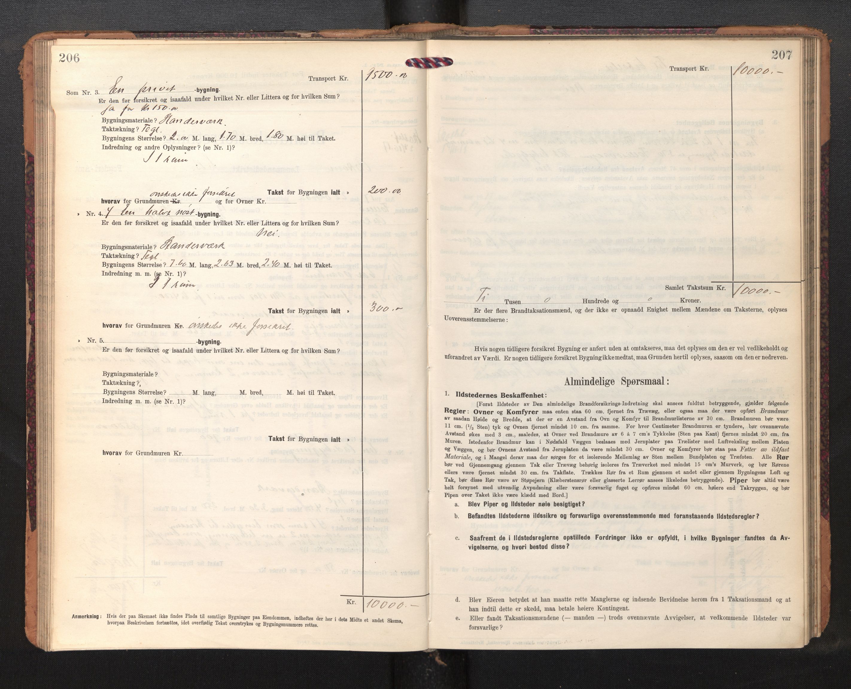 Lensmannen i Askøy, AV/SAB-A-31001/0012/L0007: Branntakstprotokoll, skjematakst, 1910-1919, p. 206-207