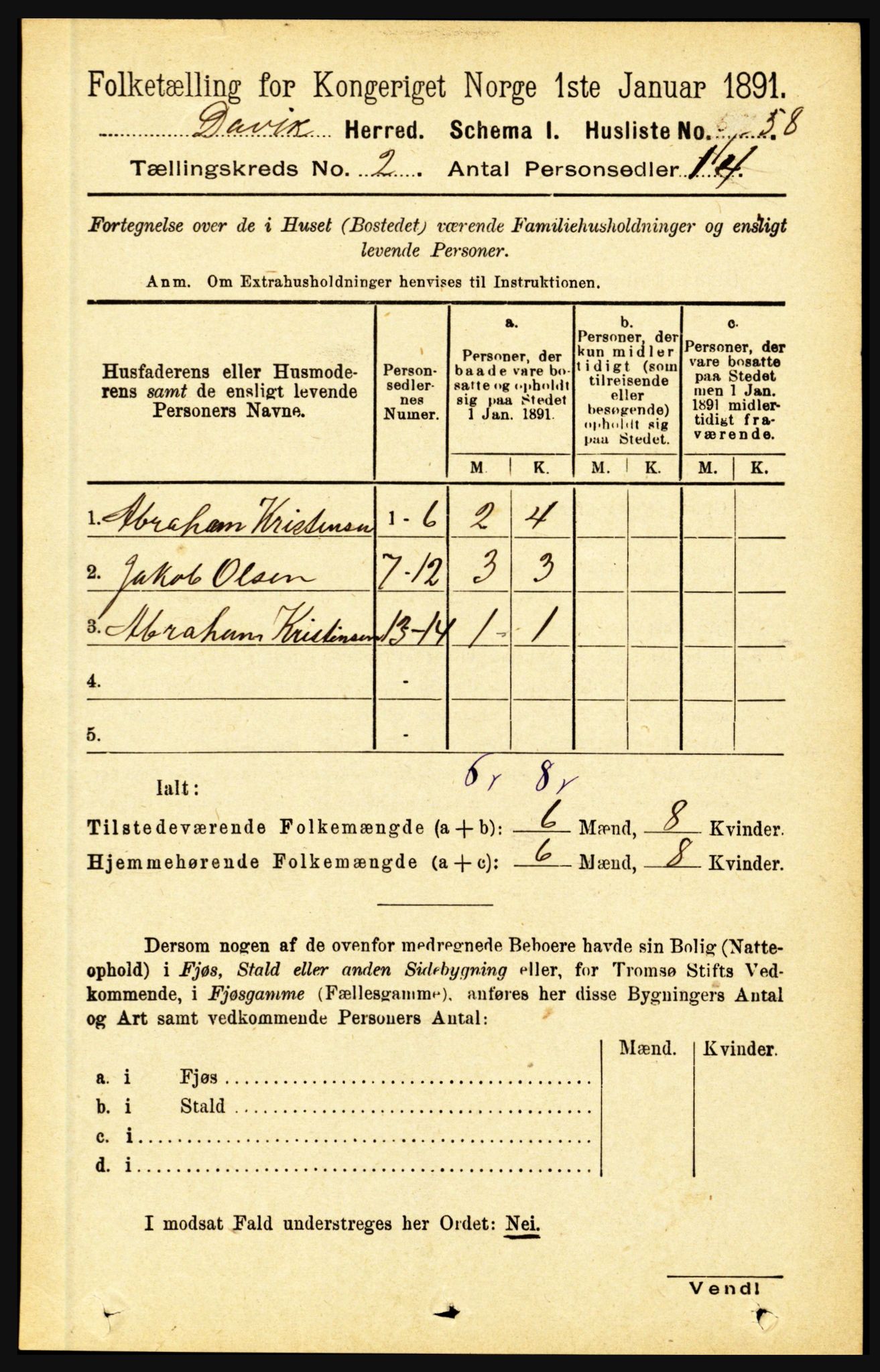 RA, 1891 census for 1442 Davik, 1891, p. 502