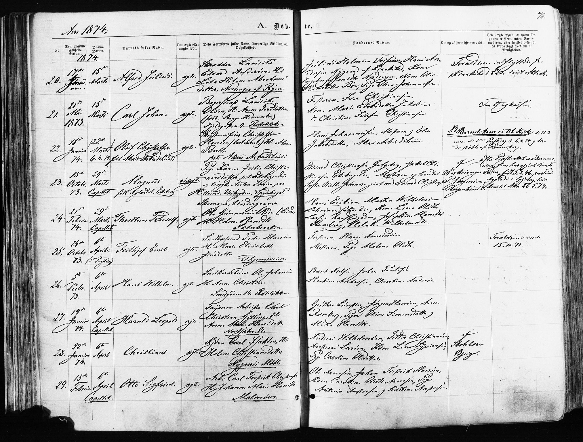 Østre Aker prestekontor Kirkebøker, AV/SAO-A-10840/F/Fa/L0003: Parish register (official) no. I 3, 1869-1875, p. 76