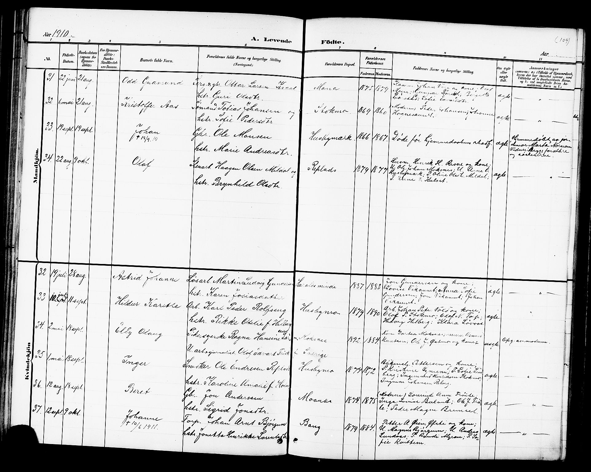 Ministerialprotokoller, klokkerbøker og fødselsregistre - Nord-Trøndelag, AV/SAT-A-1458/709/L0087: Parish register (copy) no. 709C01, 1892-1913, p. 109