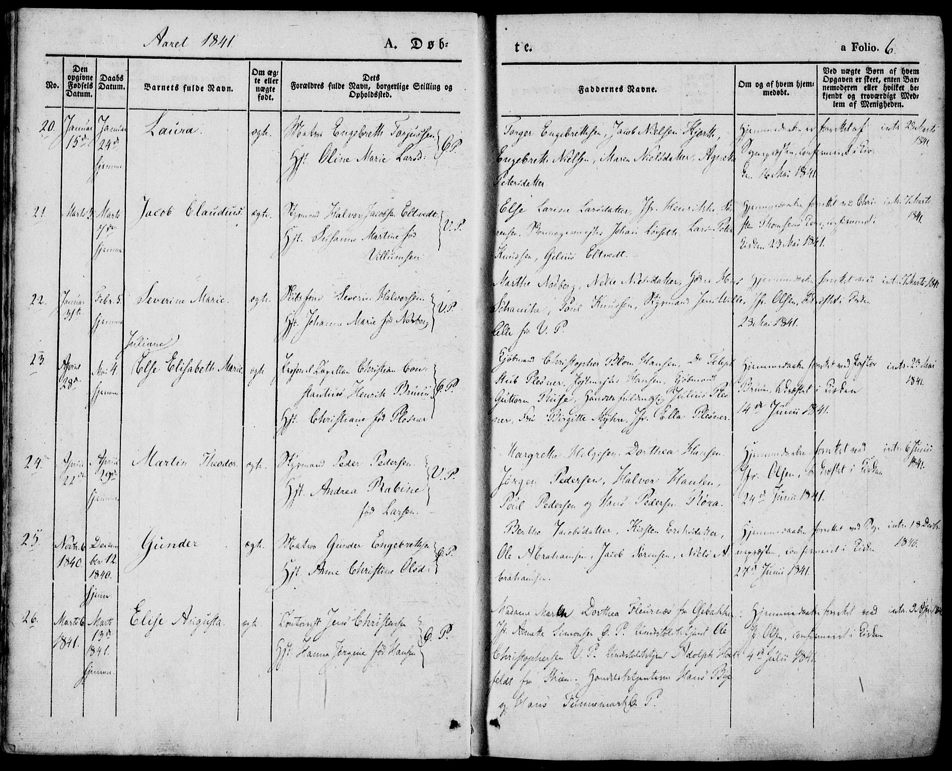 Porsgrunn kirkebøker , AV/SAKO-A-104/F/Fa/L0006: Parish register (official) no. 6, 1841-1857, p. 6
