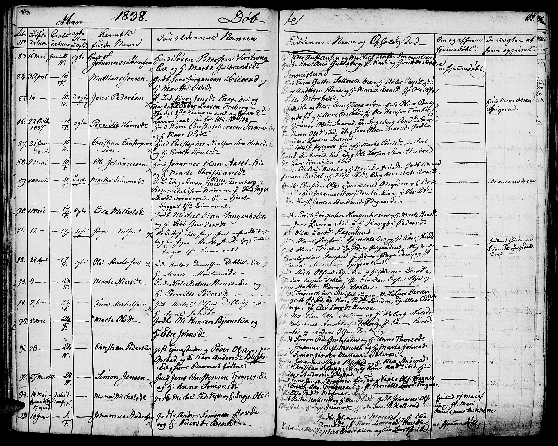 Vang prestekontor, Hedmark, SAH/PREST-008/H/Ha/Haa/L0009: Parish register (official) no. 9, 1826-1841, p. 155