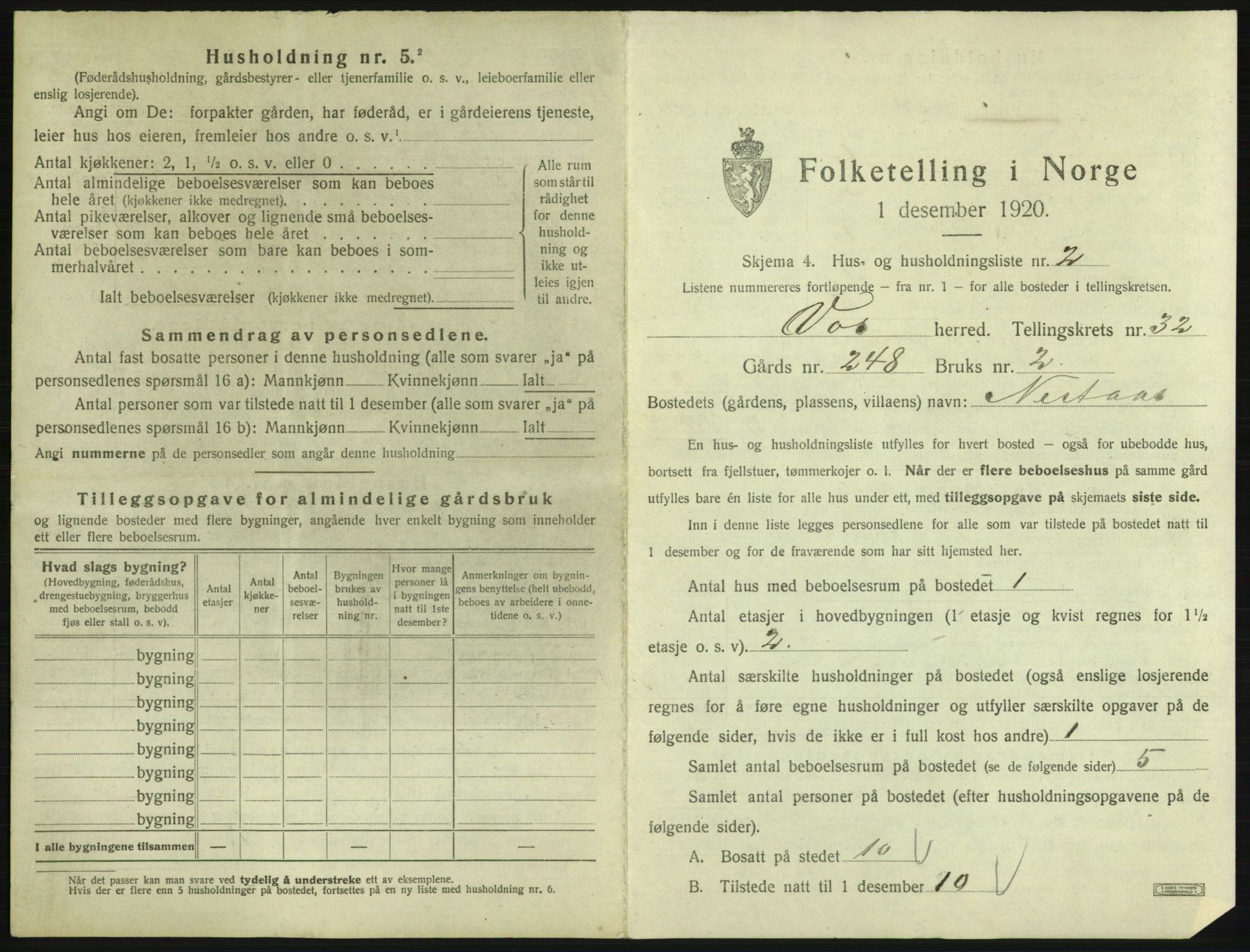 SAB, 1920 census for Voss, 1920, p. 2759