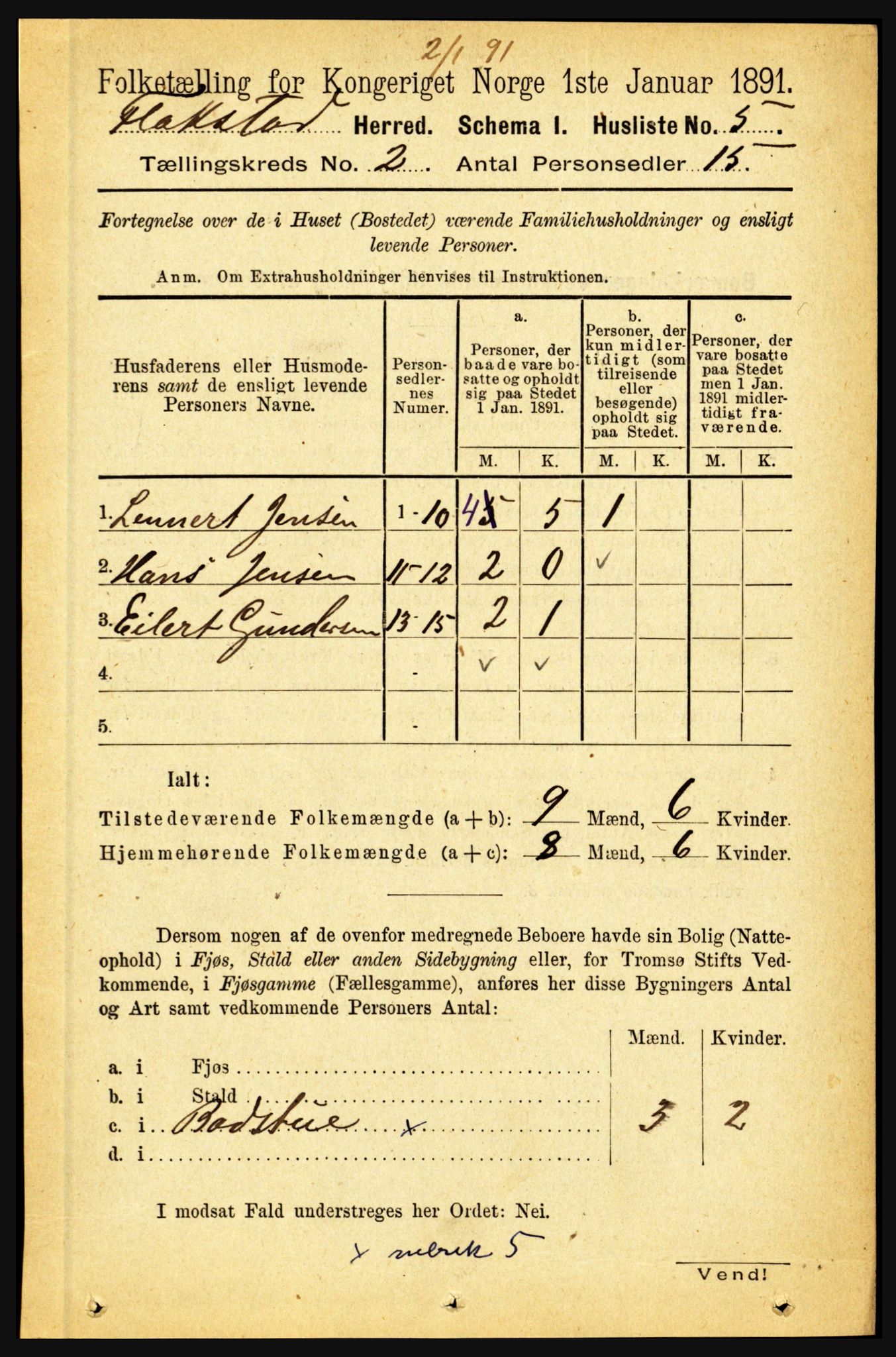 RA, 1891 census for 1859 Flakstad, 1891, p. 519