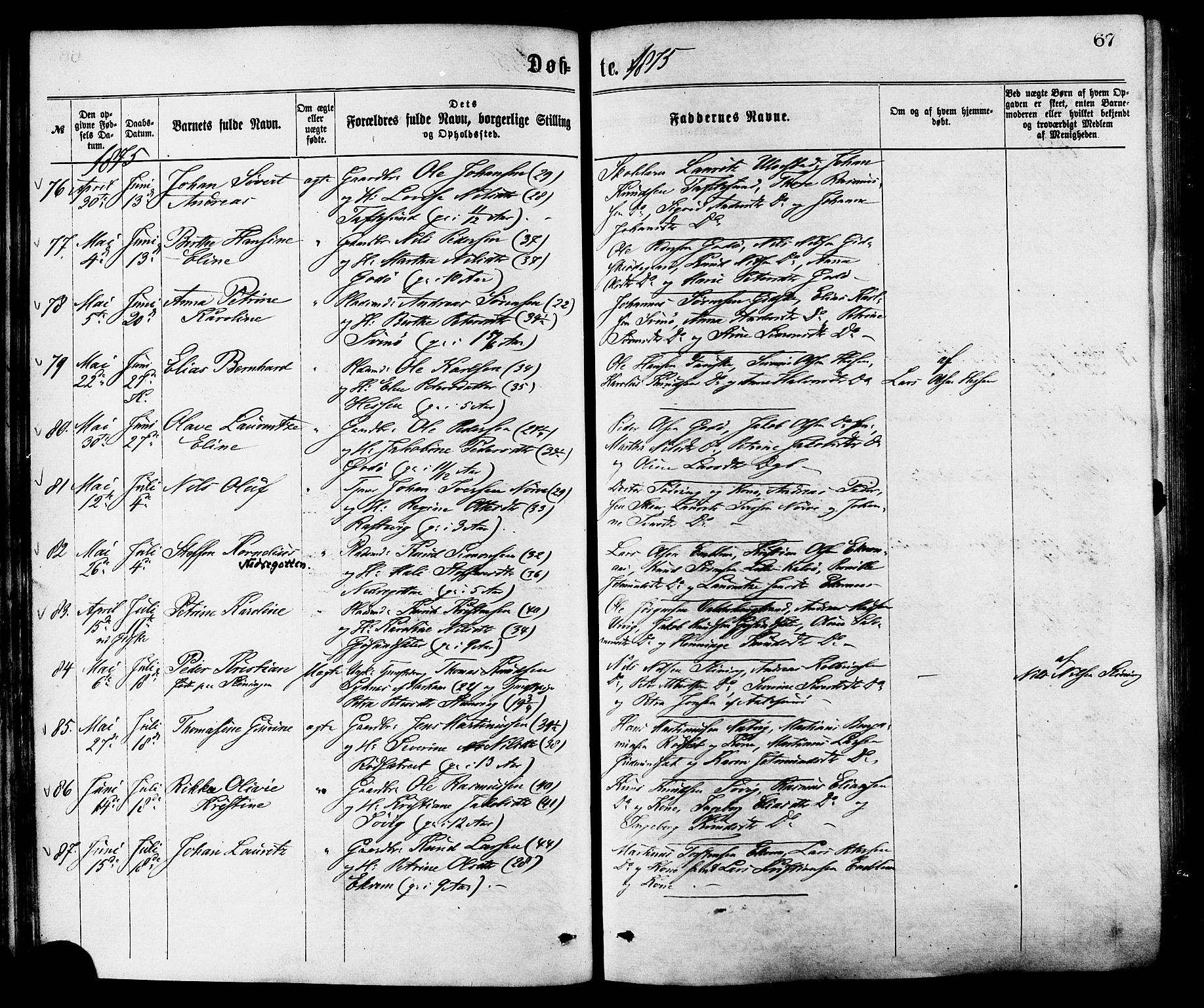 Ministerialprotokoller, klokkerbøker og fødselsregistre - Møre og Romsdal, AV/SAT-A-1454/528/L0400: Parish register (official) no. 528A11, 1871-1879, p. 67