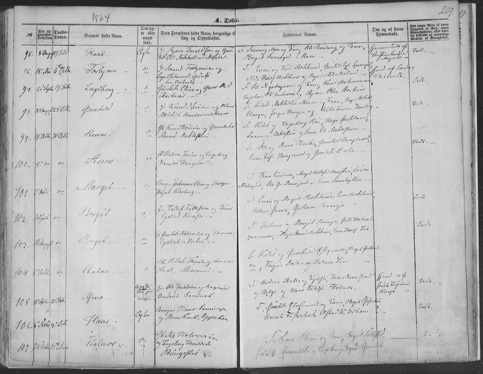 Seljord kirkebøker, SAKO/A-20/F/Fa/L012a: Parish register (official) no. I 12A, 1850-1865, p. 209