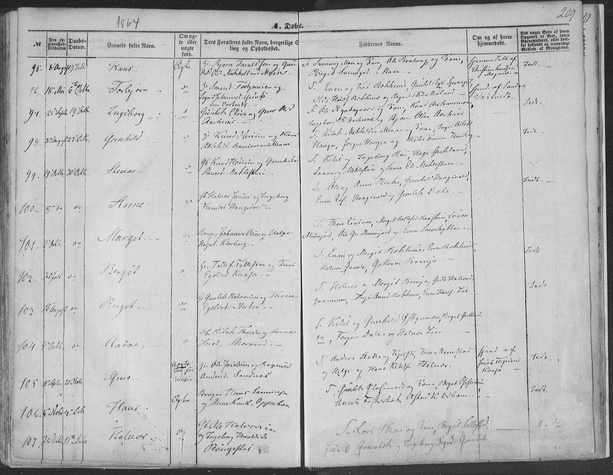 Seljord kirkebøker, AV/SAKO-A-20/F/Fa/L012a: Parish register (official) no. I 12A, 1850-1865, p. 209