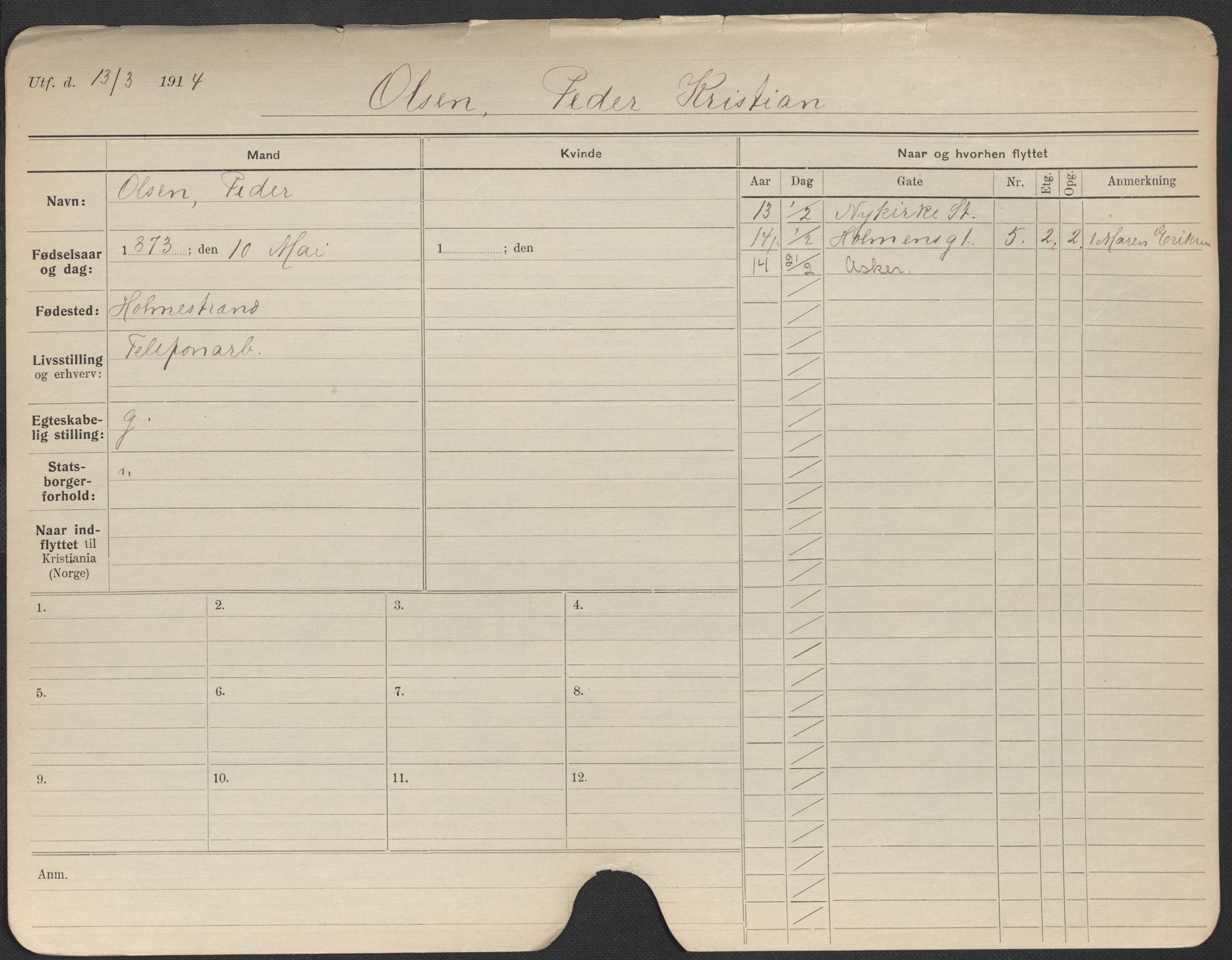 Oslo folkeregister, Registerkort, SAO/A-11715/F/Fa/Fac/L0008: Menn, 1906-1914, p. 1153a