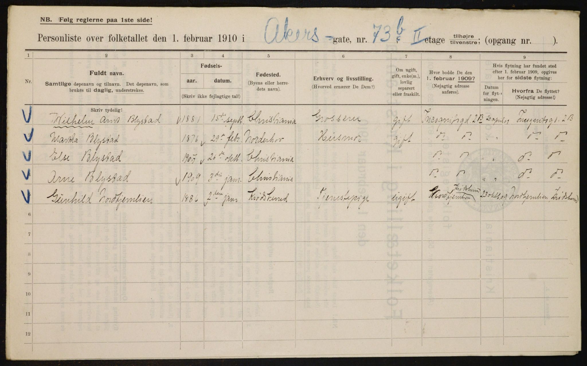 OBA, Municipal Census 1910 for Kristiania, 1910, p. 747