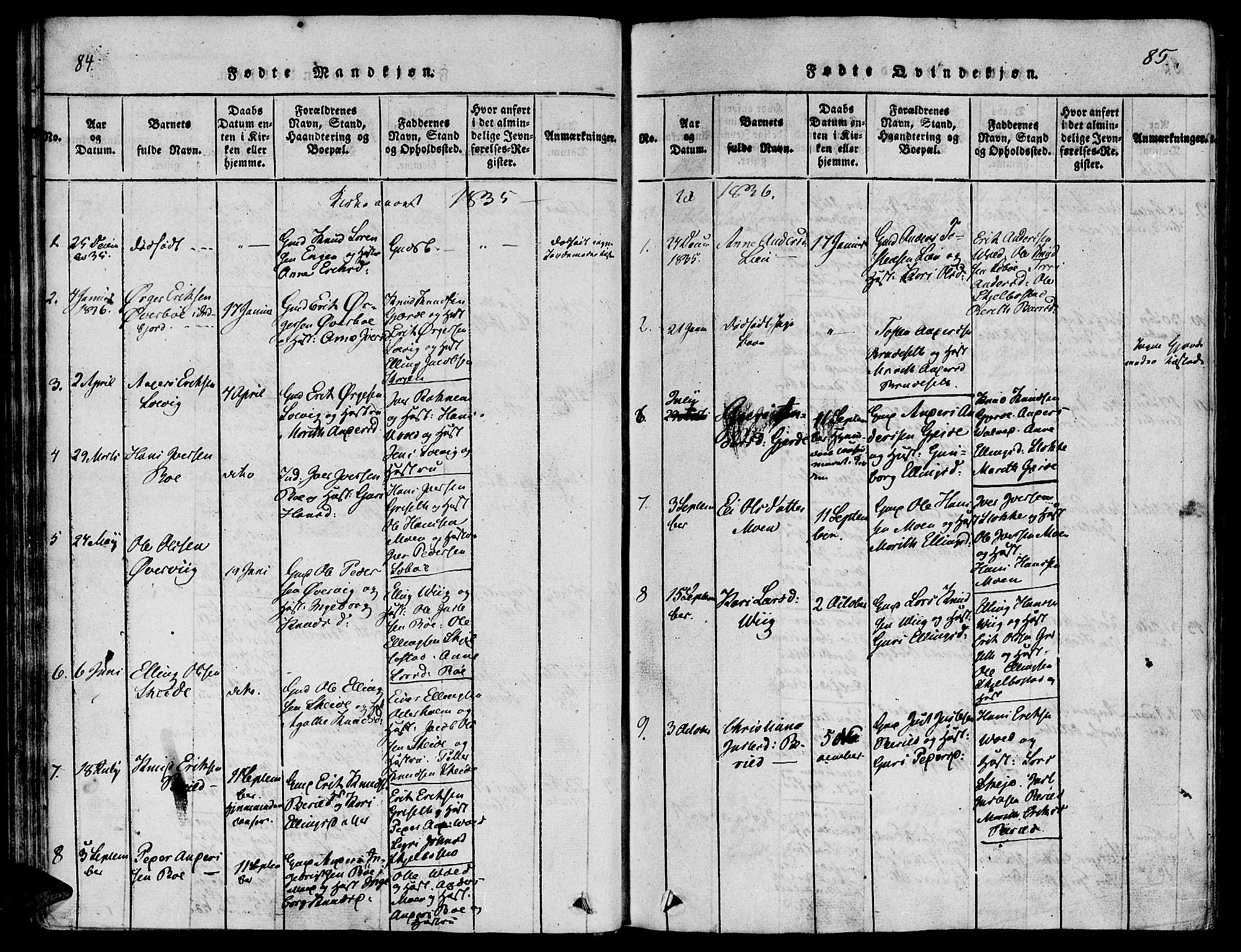 Ministerialprotokoller, klokkerbøker og fødselsregistre - Møre og Romsdal, SAT/A-1454/543/L0561: Parish register (official) no. 543A01, 1818-1853, p. 84-85
