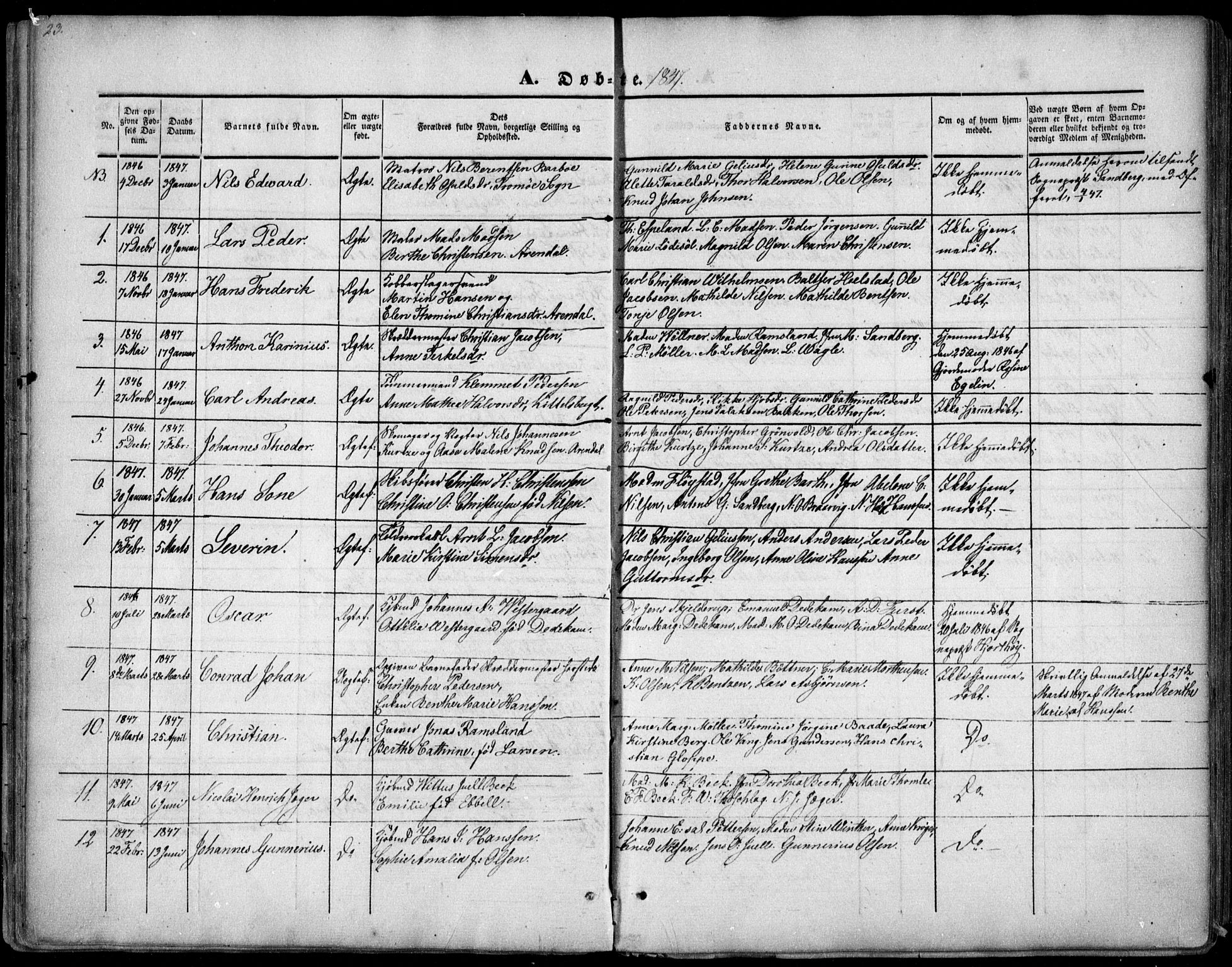 Arendal sokneprestkontor, Trefoldighet, SAK/1111-0040/F/Fa/L0005: Parish register (official) no. A 5, 1838-1854, p. 23