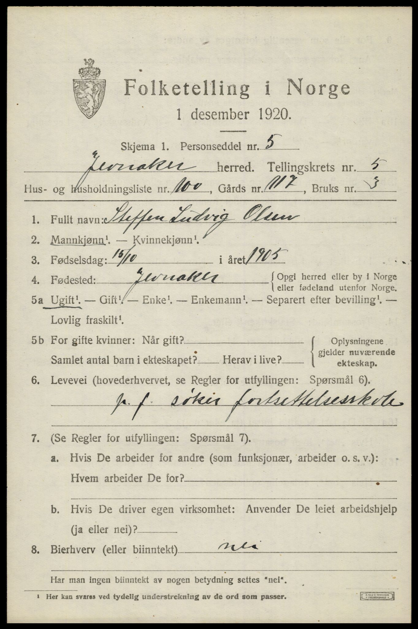 SAH, 1920 census for Jevnaker, 1920, p. 8835