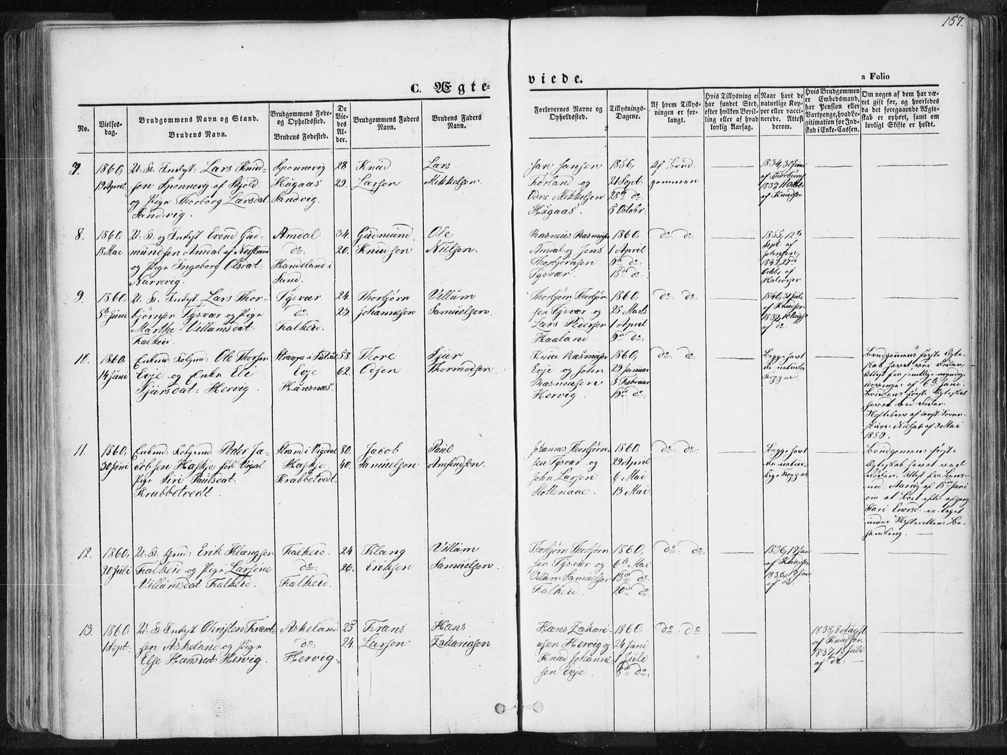 Tysvær sokneprestkontor, SAST/A -101864/H/Ha/Haa/L0003: Parish register (official) no. A 3, 1856-1865, p. 157