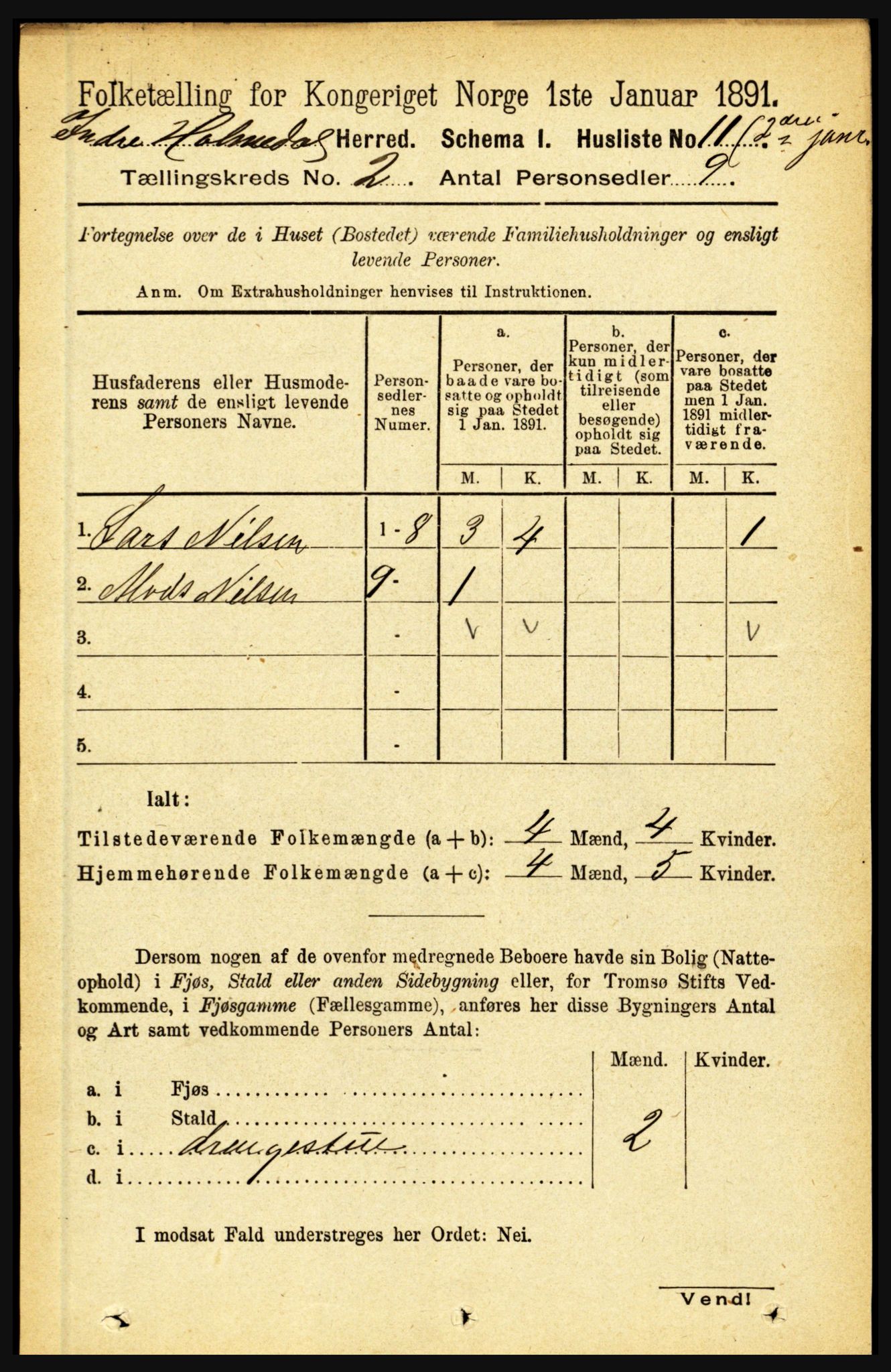 RA, 1891 census for 1430 Indre Holmedal, 1891, p. 411