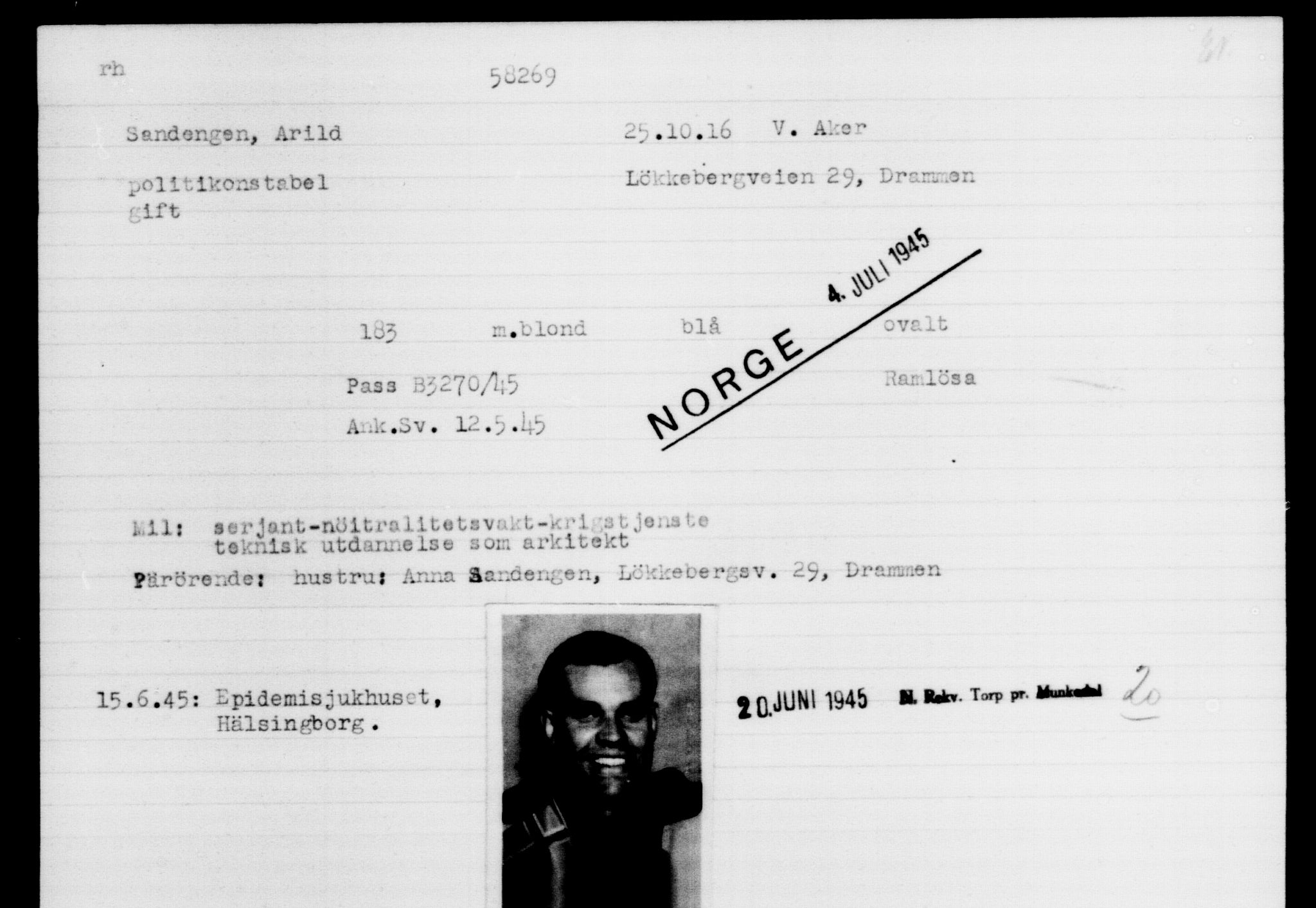 Utenriksstasjonene, Legasjonen i Stockholm, Flyktningkontoret, AV/RA-S-6753/V/Va/L0021: Kjesäterkartoteket, flyktninger med registreringsnr. 58200-61089, 1940-1945, p. 71