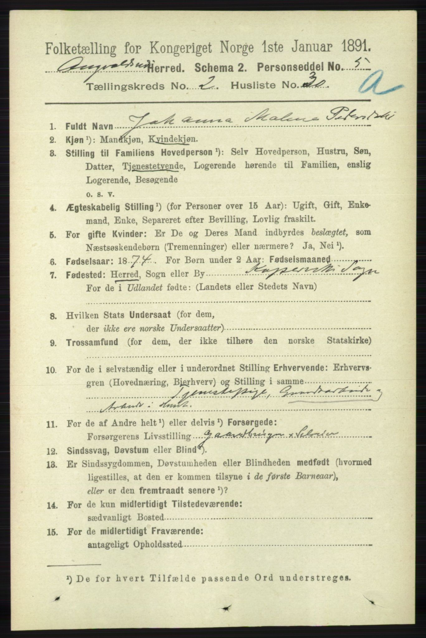 RA, 1891 census for 1147 Avaldsnes, 1891, p. 979