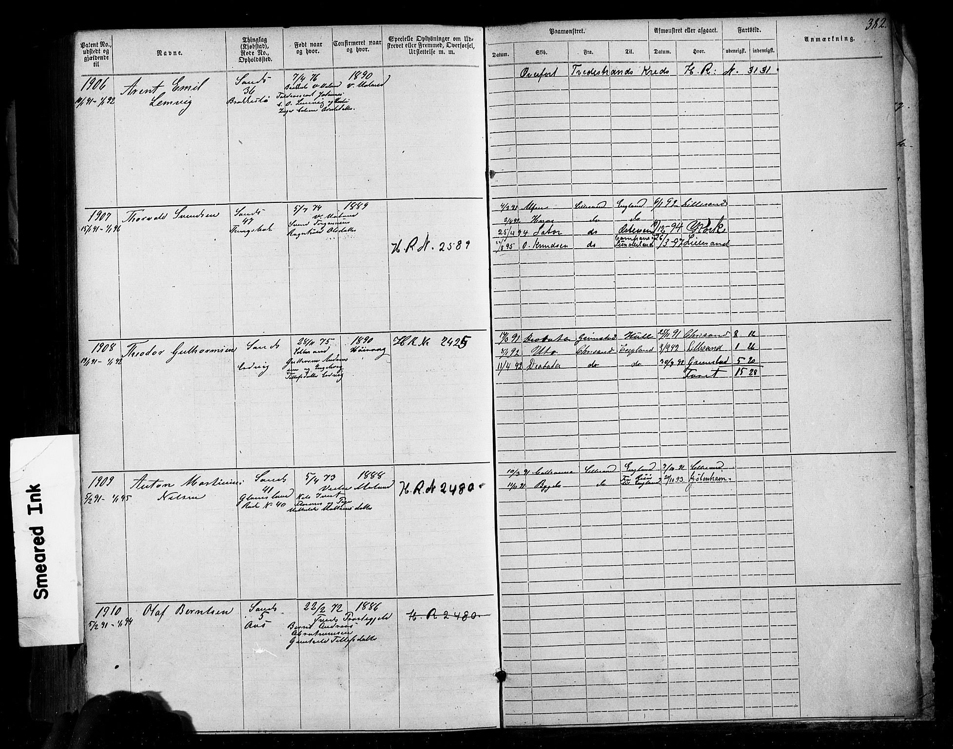 Lillesand mønstringskrets, SAK/2031-0014/F/Fa/L0002: Annotasjonsrulle nr 1-1910 med register, W-8, 1868-1891, p. 391