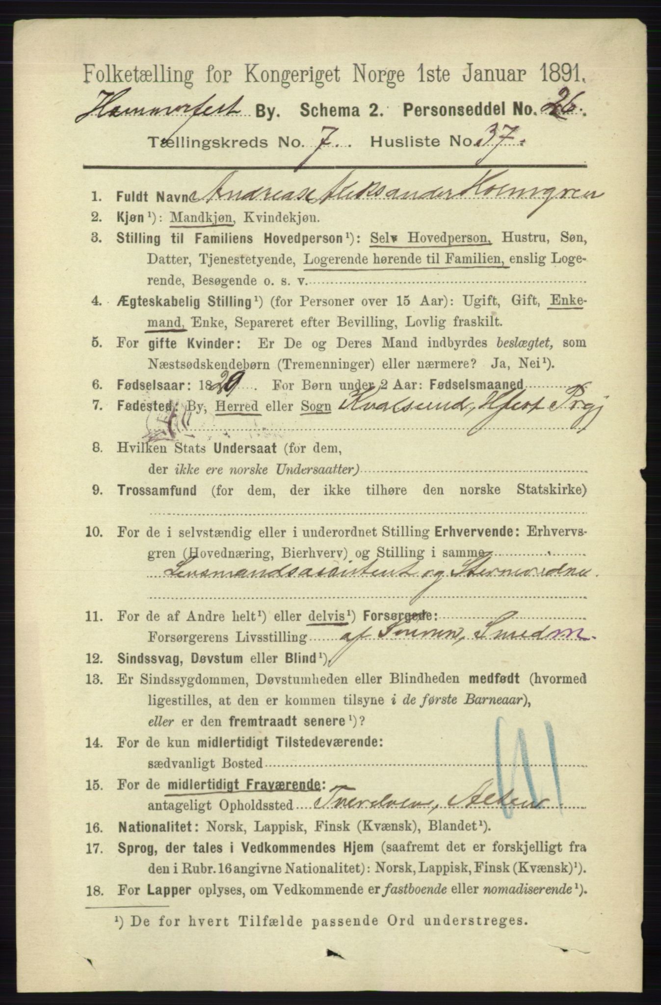 RA, 1891 census for 2001 Hammerfest, 1891, p. 2775