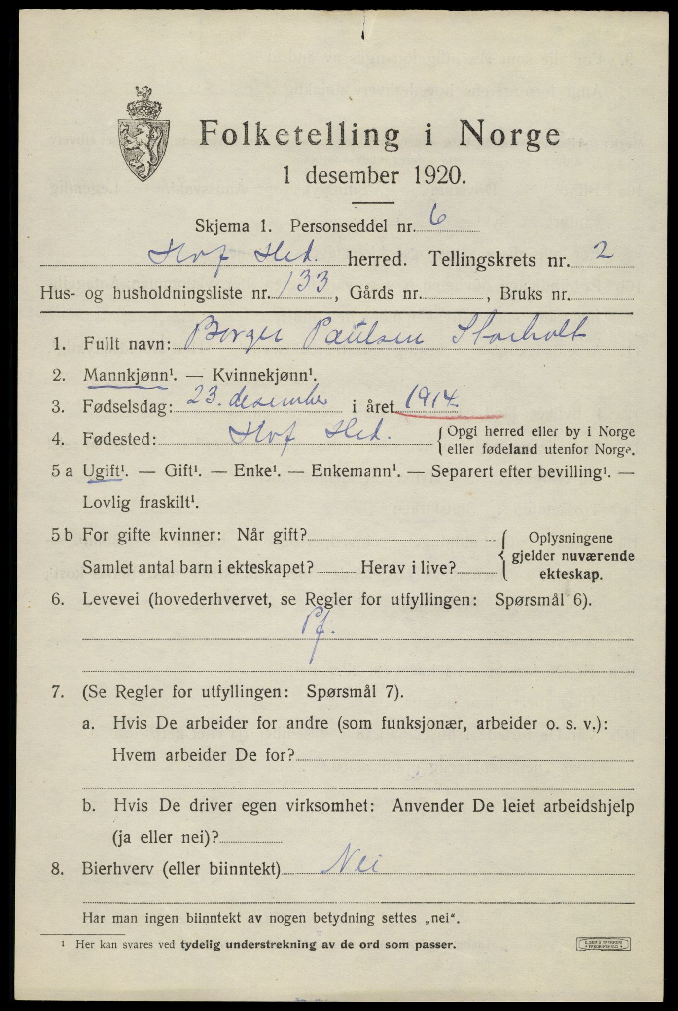 SAH, 1920 census for Hof, 1920, p. 4049