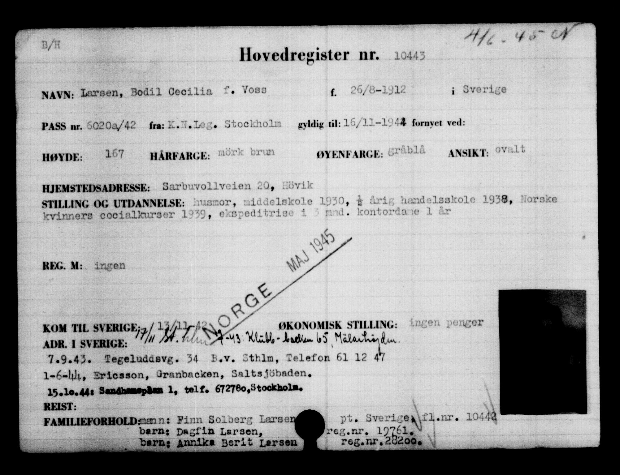 Utenriksstasjonene, Legasjonen i Stockholm, Flyktningkontoret, AV/RA-S-6753/V/Va/L0006: Kjesäterkartoteket, flyktninger med registreringsnr. 9400-12711, 1940-1945, p. 1196