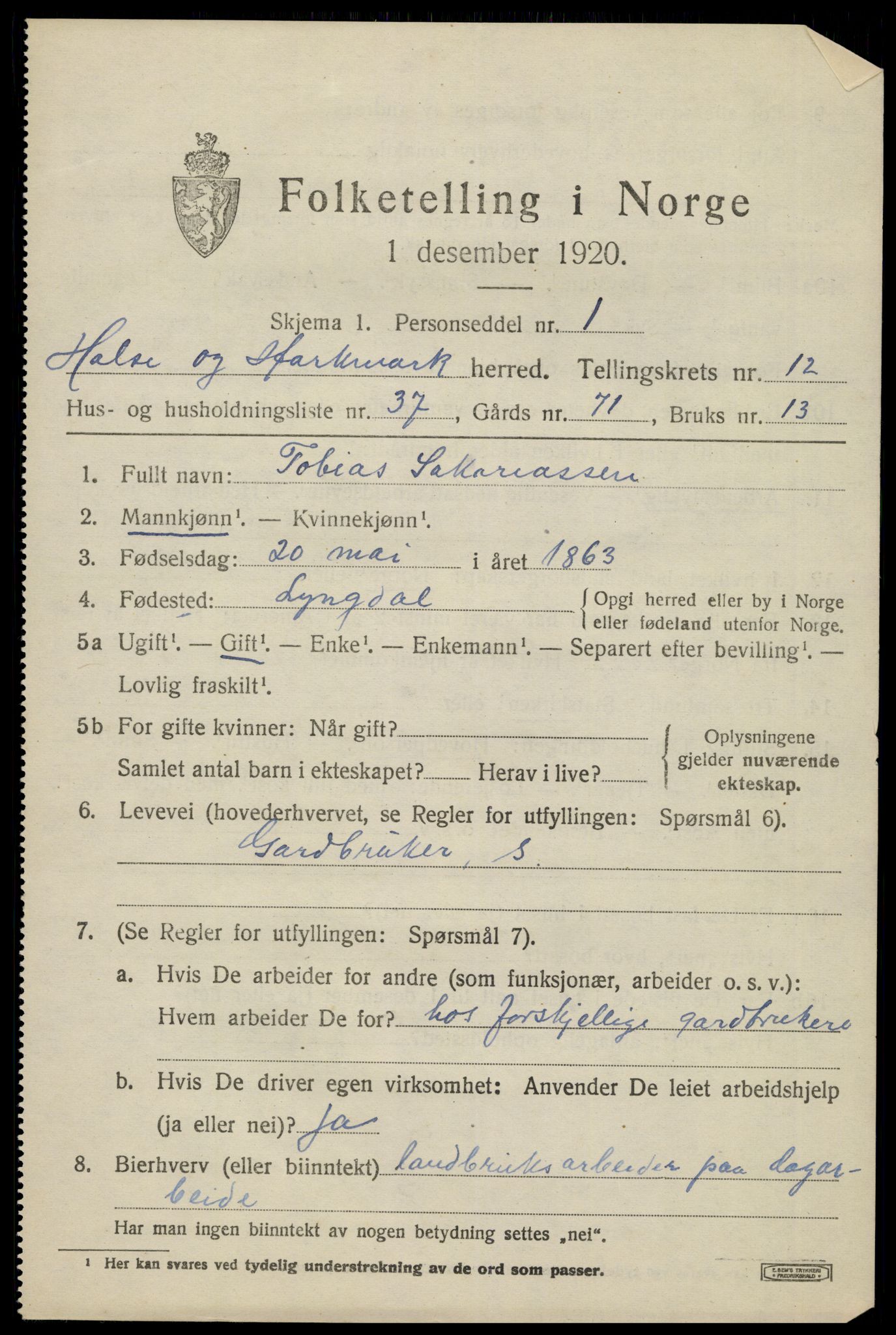 SAK, 1920 census for Halse og Harkmark, 1920, p. 6939