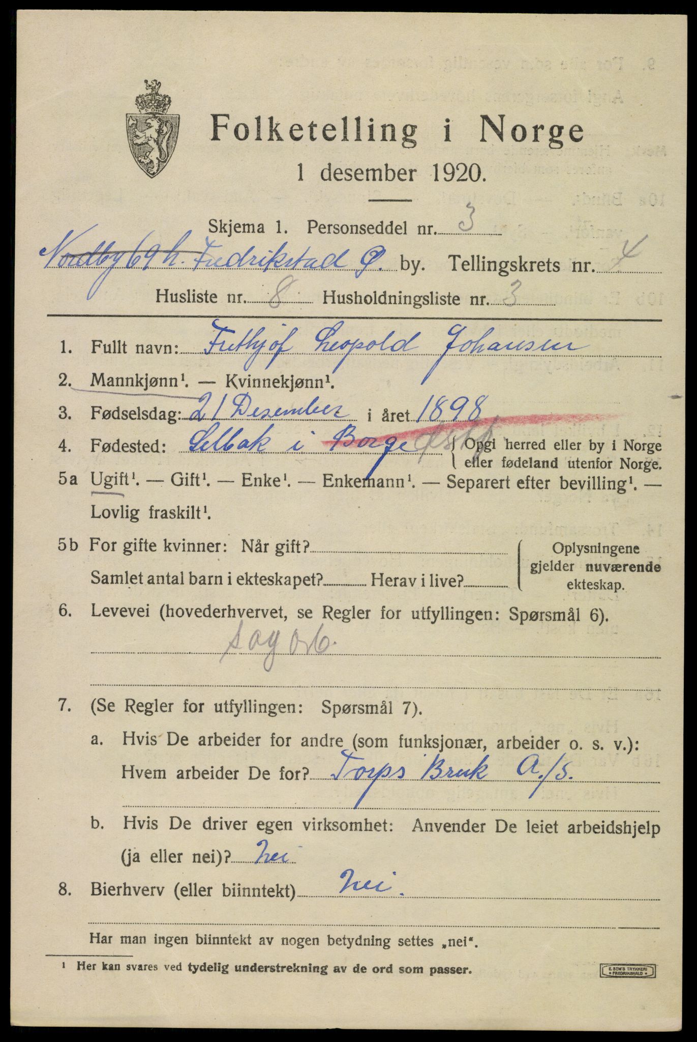 SAO, 1920 census for Fredrikstad, 1920, p. 17097