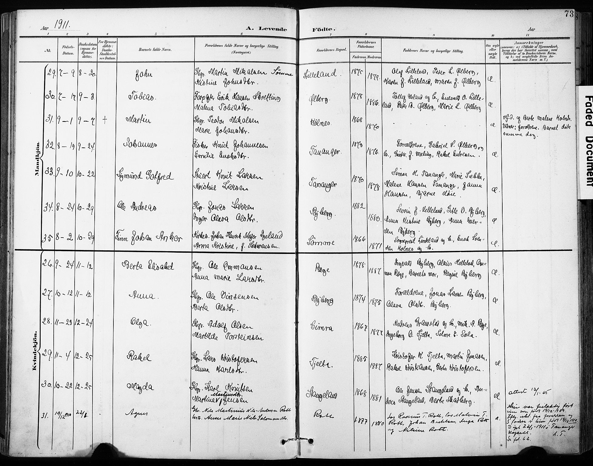 Håland sokneprestkontor, AV/SAST-A-101802/001/30BA/L0013: Parish register (official) no. A 12, 1901-1913, p. 73