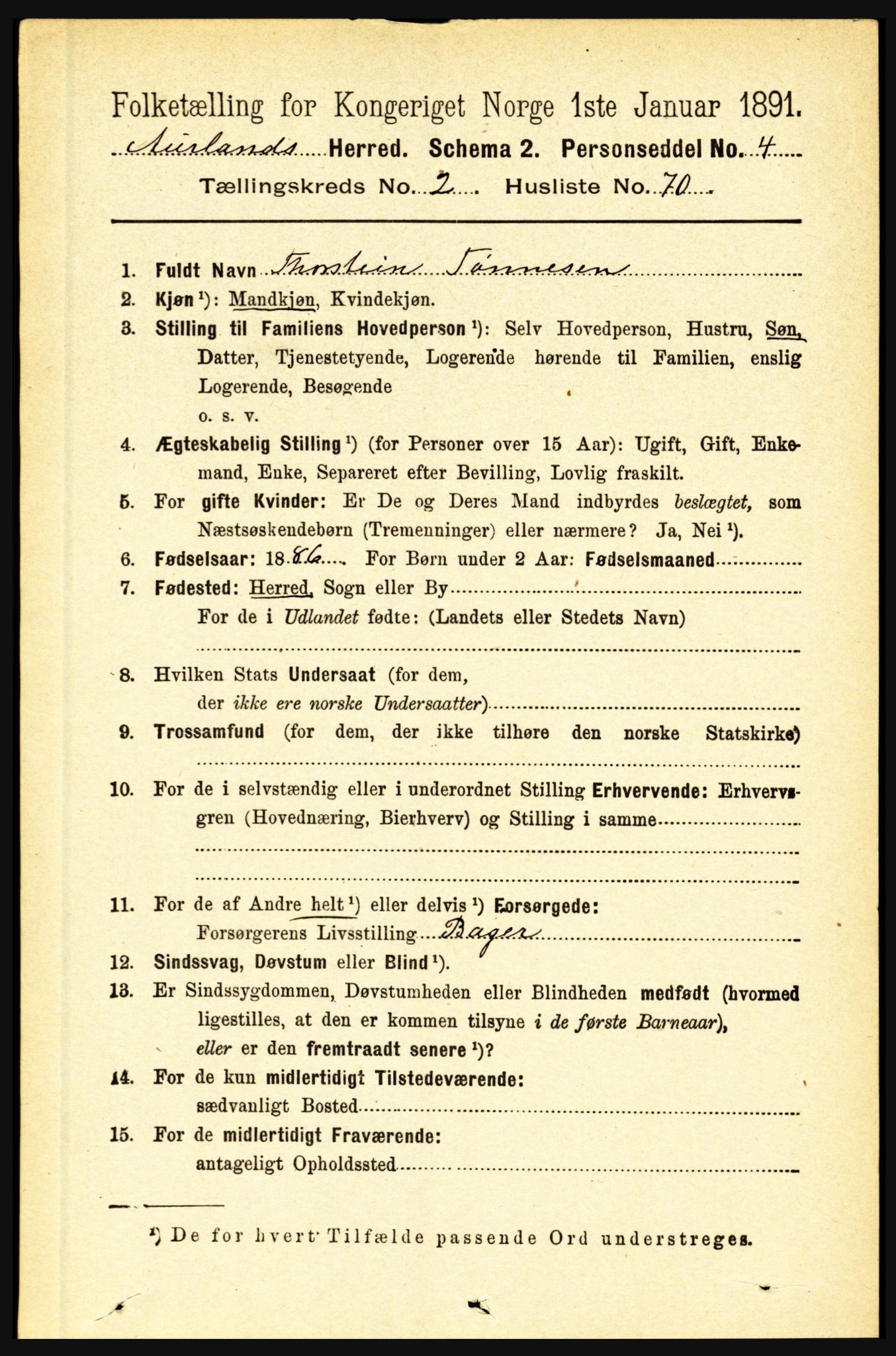 RA, 1891 census for 1421 Aurland, 1891, p. 868