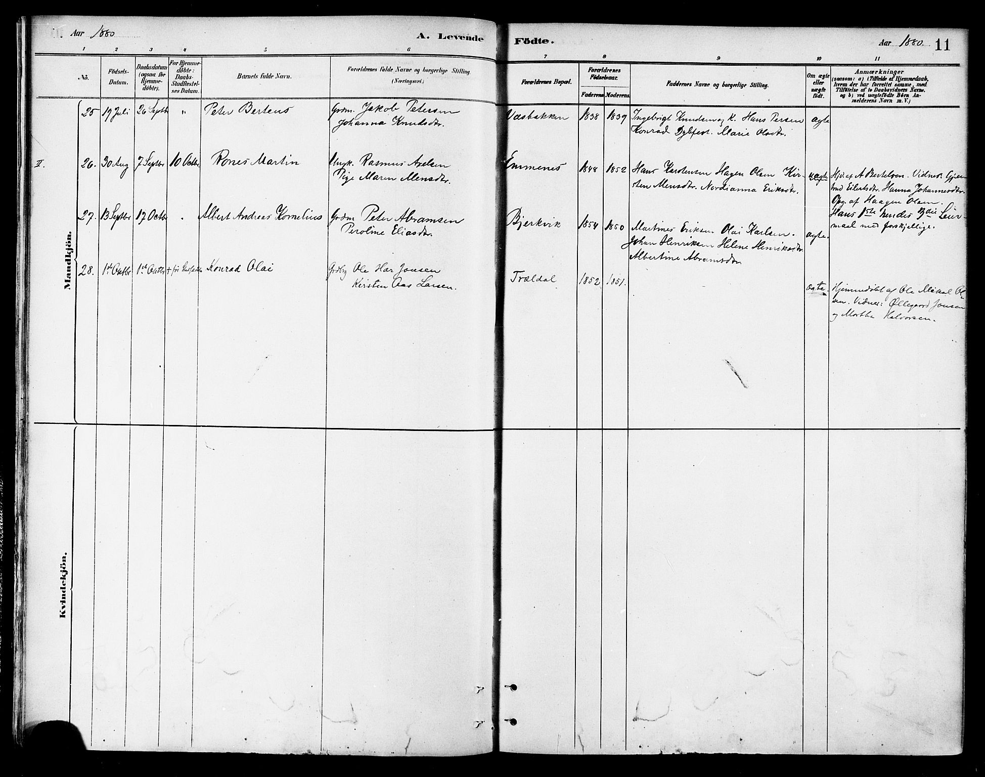 Ministerialprotokoller, klokkerbøker og fødselsregistre - Nordland, SAT/A-1459/866/L0938: Parish register (official) no. 866A01, 1879-1893, p. 11