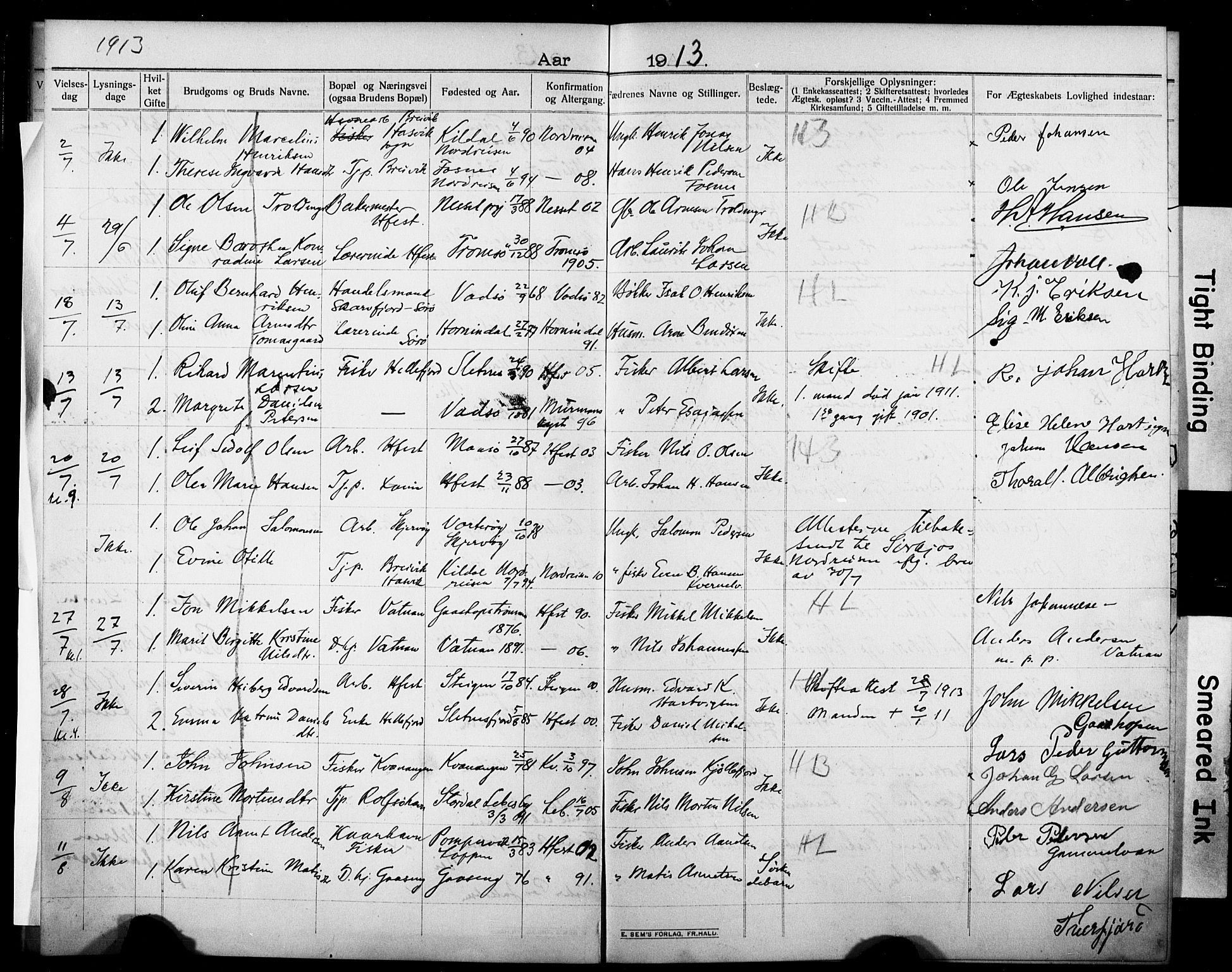 Hammerfest sokneprestkontor, AV/SATØ-S-1347/I/Ib/L0072: Banns register no. 72, 1912-1918