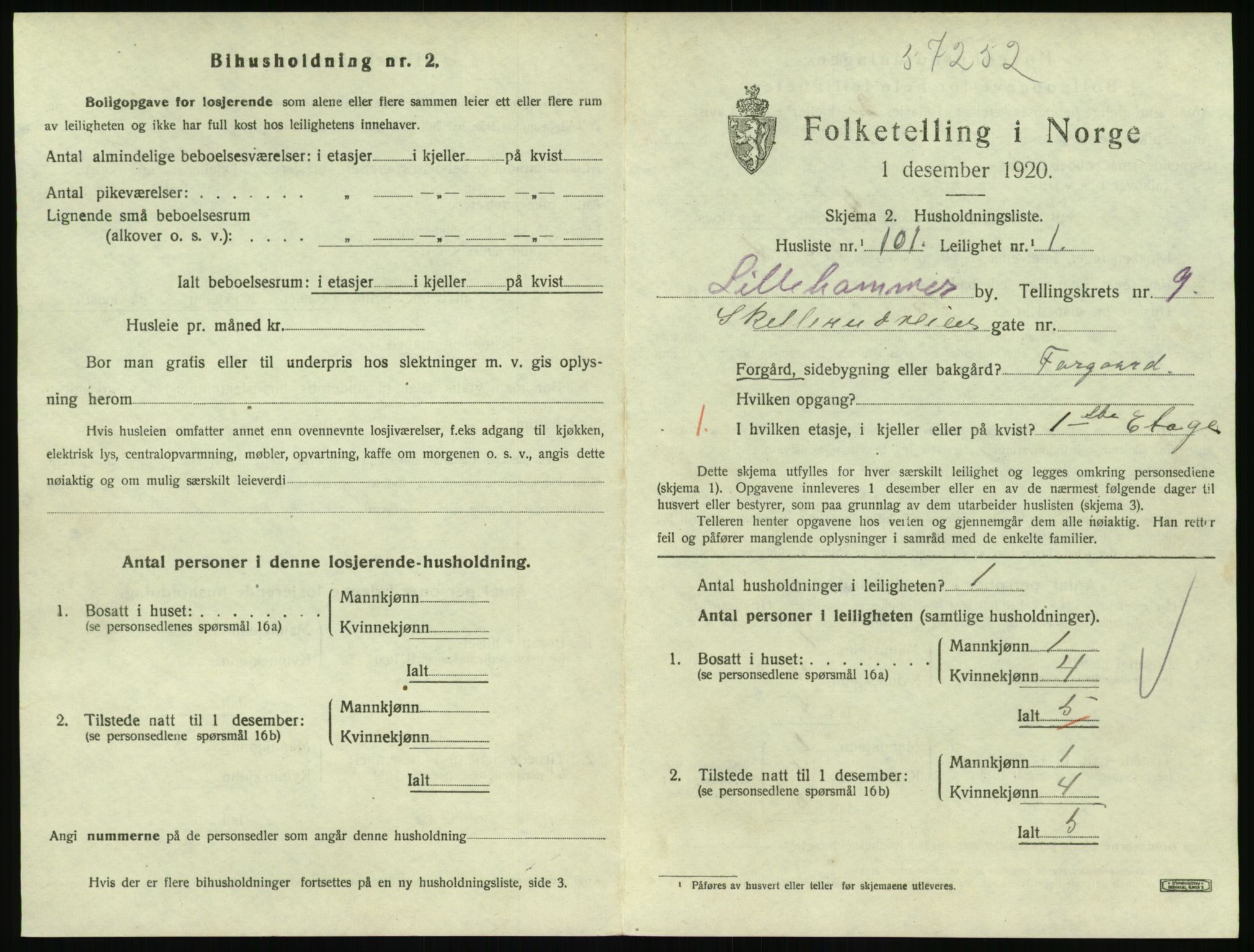 SAH, 1920 census for Lillehammer, 1920, p. 3418