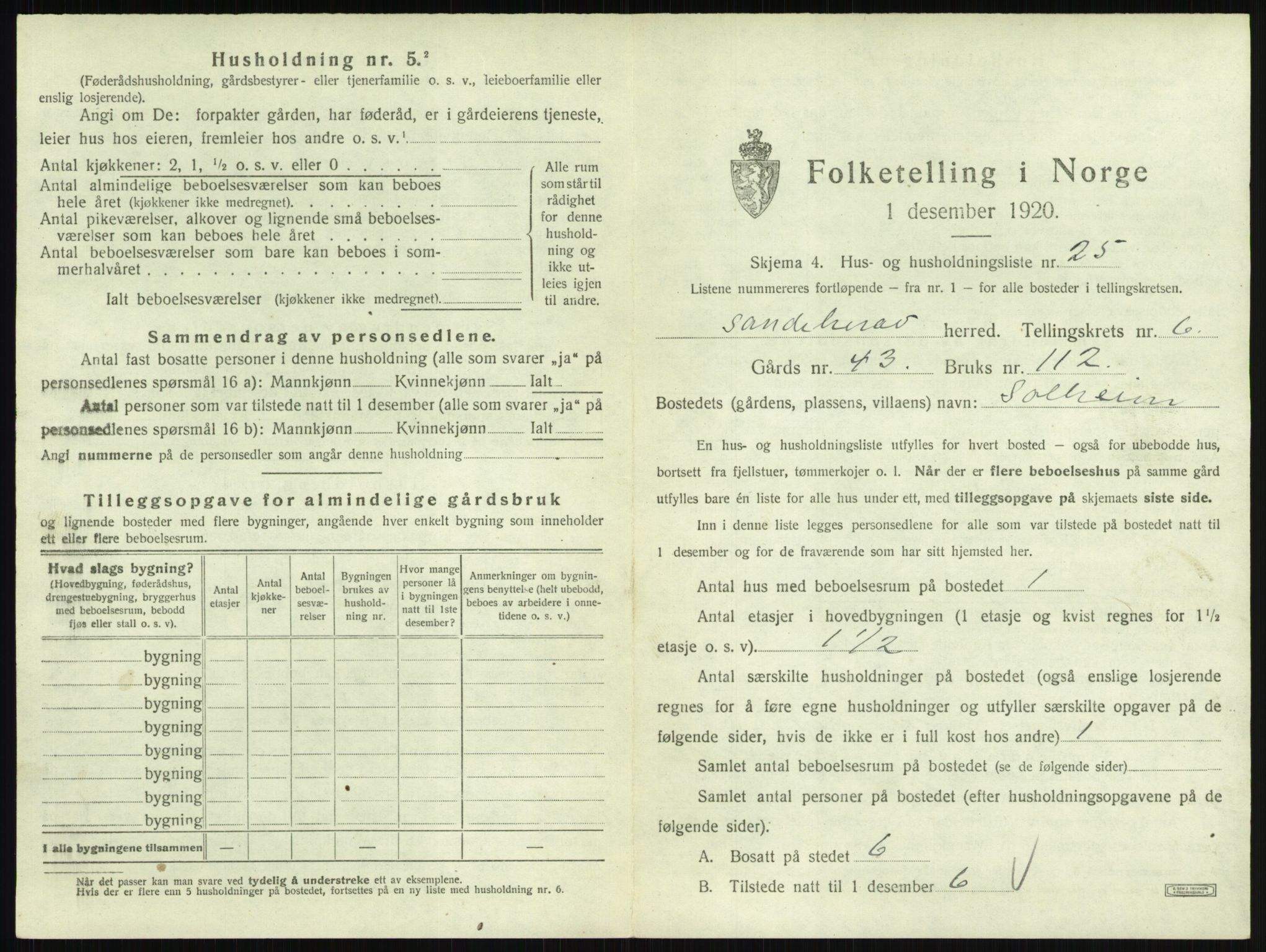 SAKO, 1920 census for Sandeherred, 1920, p. 1162