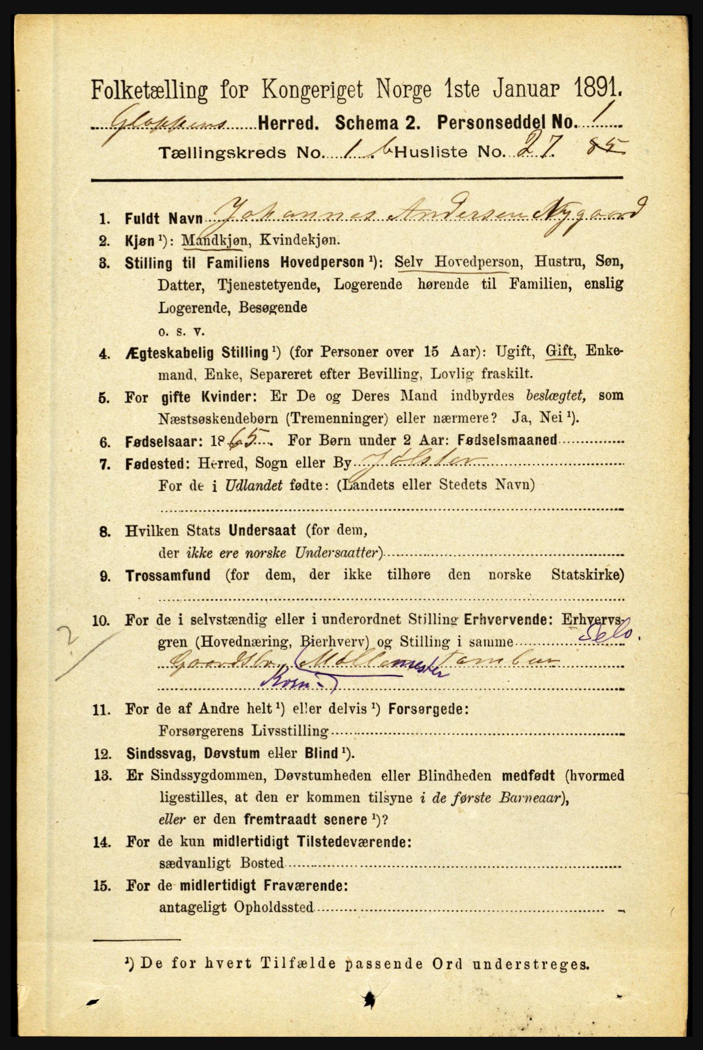 RA, 1891 census for 1445 Gloppen, 1891, p. 548