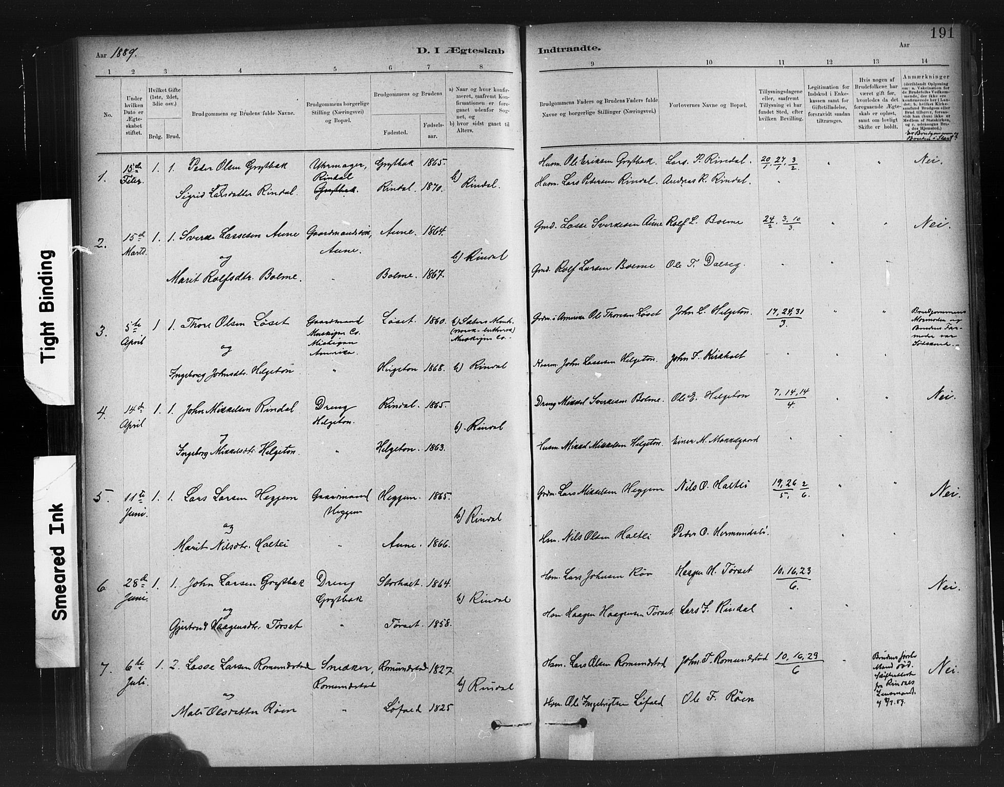 Ministerialprotokoller, klokkerbøker og fødselsregistre - Møre og Romsdal, AV/SAT-A-1454/598/L1069: Parish register (official) no. 598A03, 1882-1895, p. 191