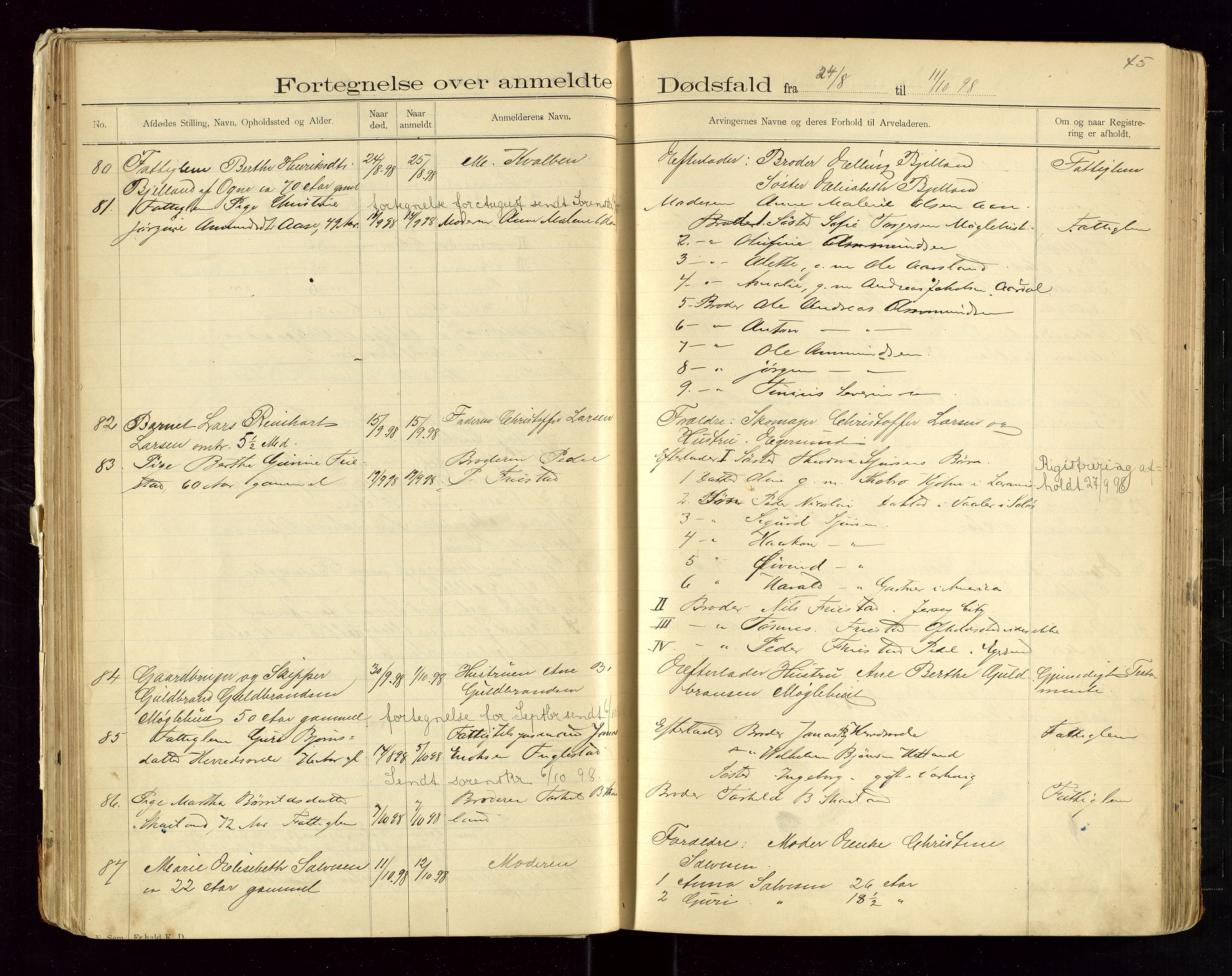 Eigersund lensmannskontor, AV/SAST-A-100171/Gga/L0004: "Dødsfalds-Protokol" m/alfabetisk navneregister, 1895-1905, p. 45