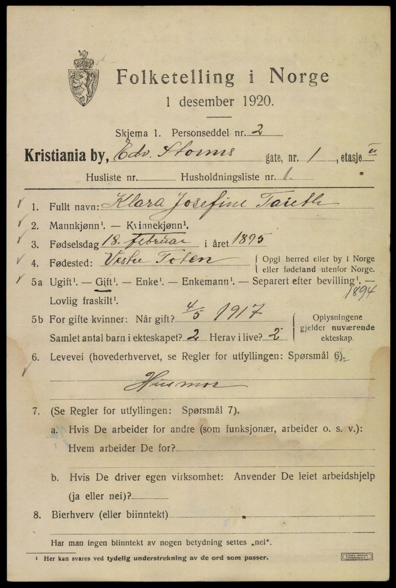 SAO, 1920 census for Kristiania, 1920, p. 209541