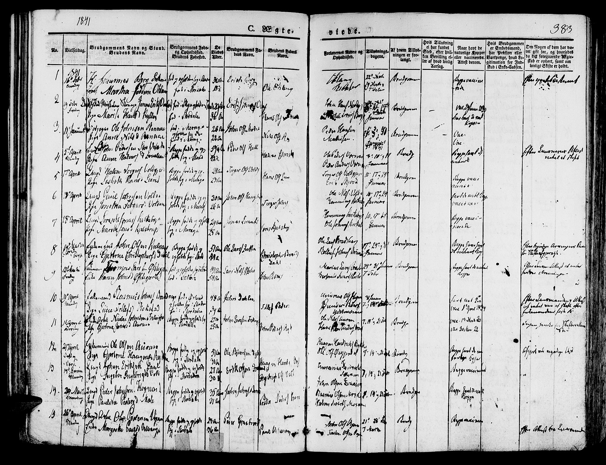 Ministerialprotokoller, klokkerbøker og fødselsregistre - Nord-Trøndelag, SAT/A-1458/709/L0072: Parish register (official) no. 709A12, 1833-1844, p. 383