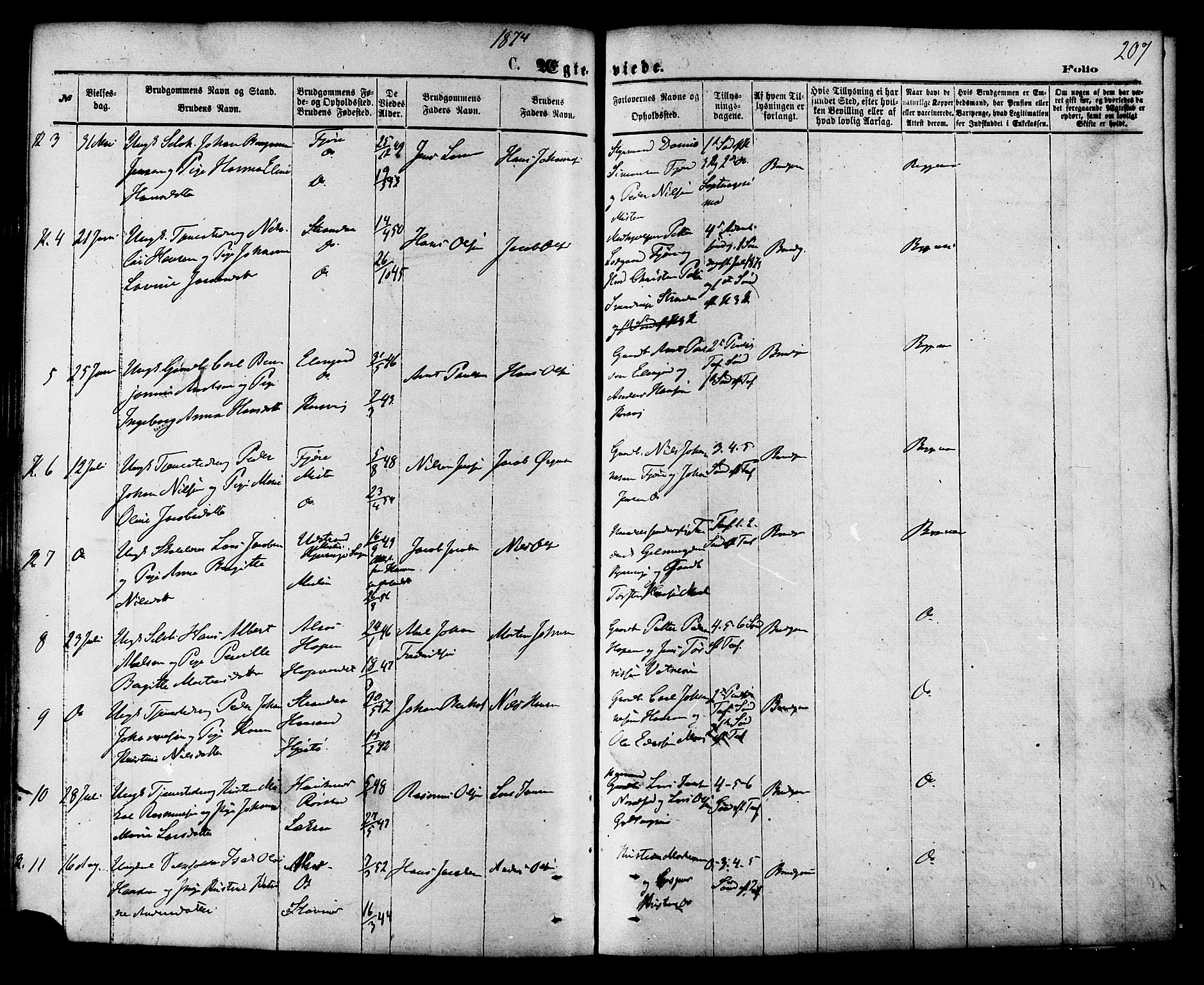 Ministerialprotokoller, klokkerbøker og fødselsregistre - Nordland, AV/SAT-A-1459/853/L0771: Parish register (official) no. 853A10, 1870-1881, p. 207