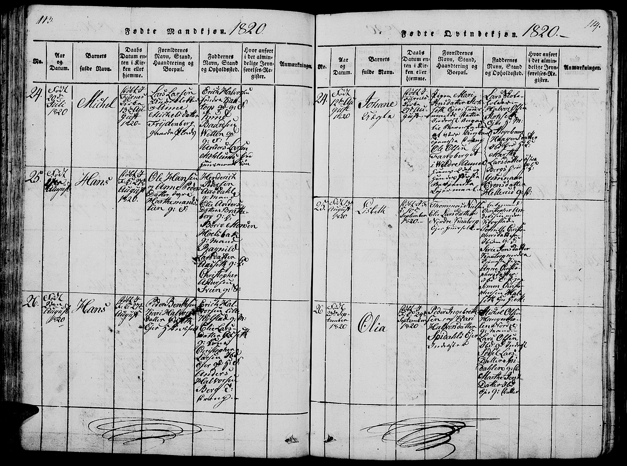 Vang prestekontor, Hedmark, AV/SAH-PREST-008/H/Ha/Hab/L0005: Parish register (copy) no. 5, 1815-1836, p. 113-114