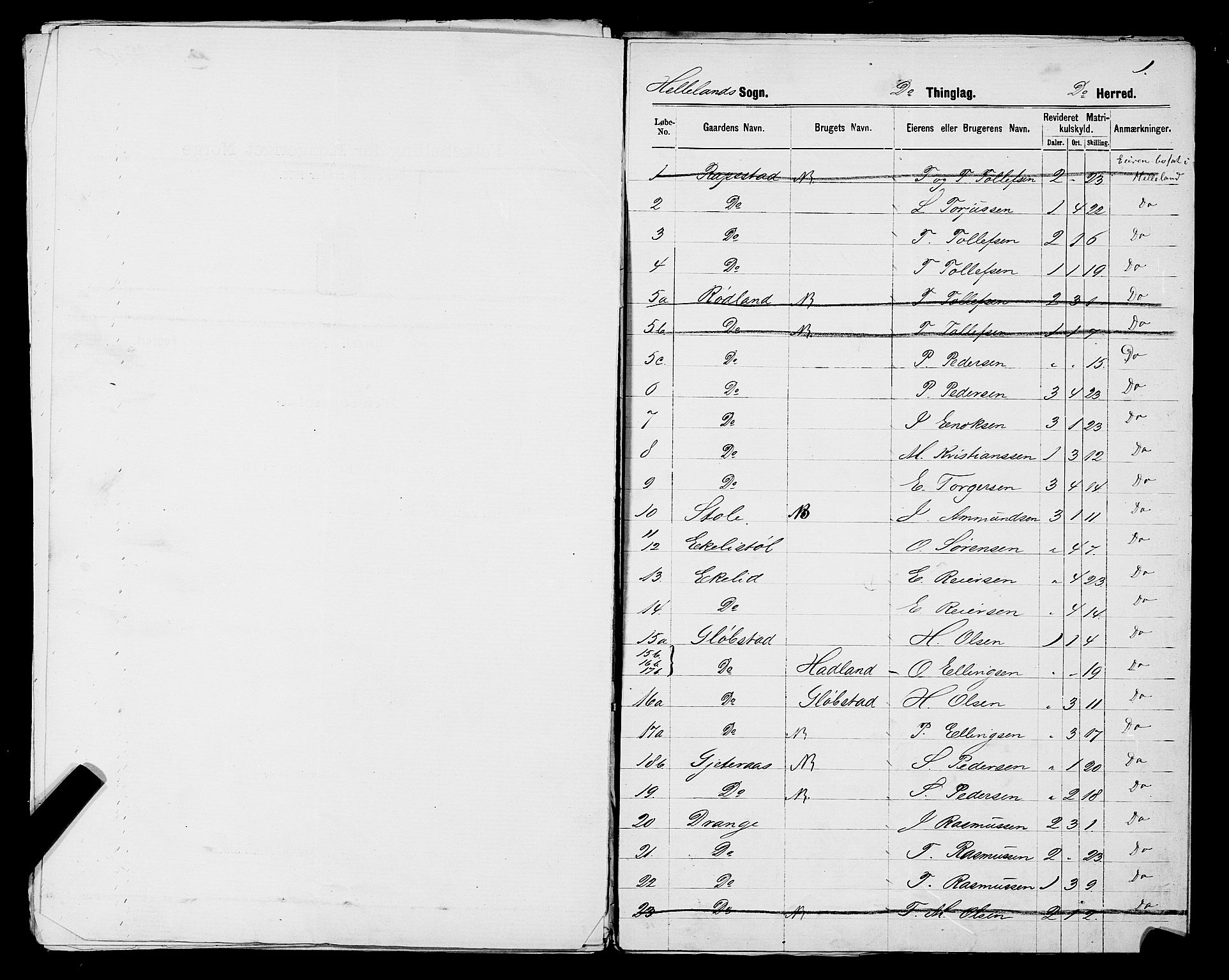 SAST, 1875 census for 1115P Helleland, 1875, p. 17