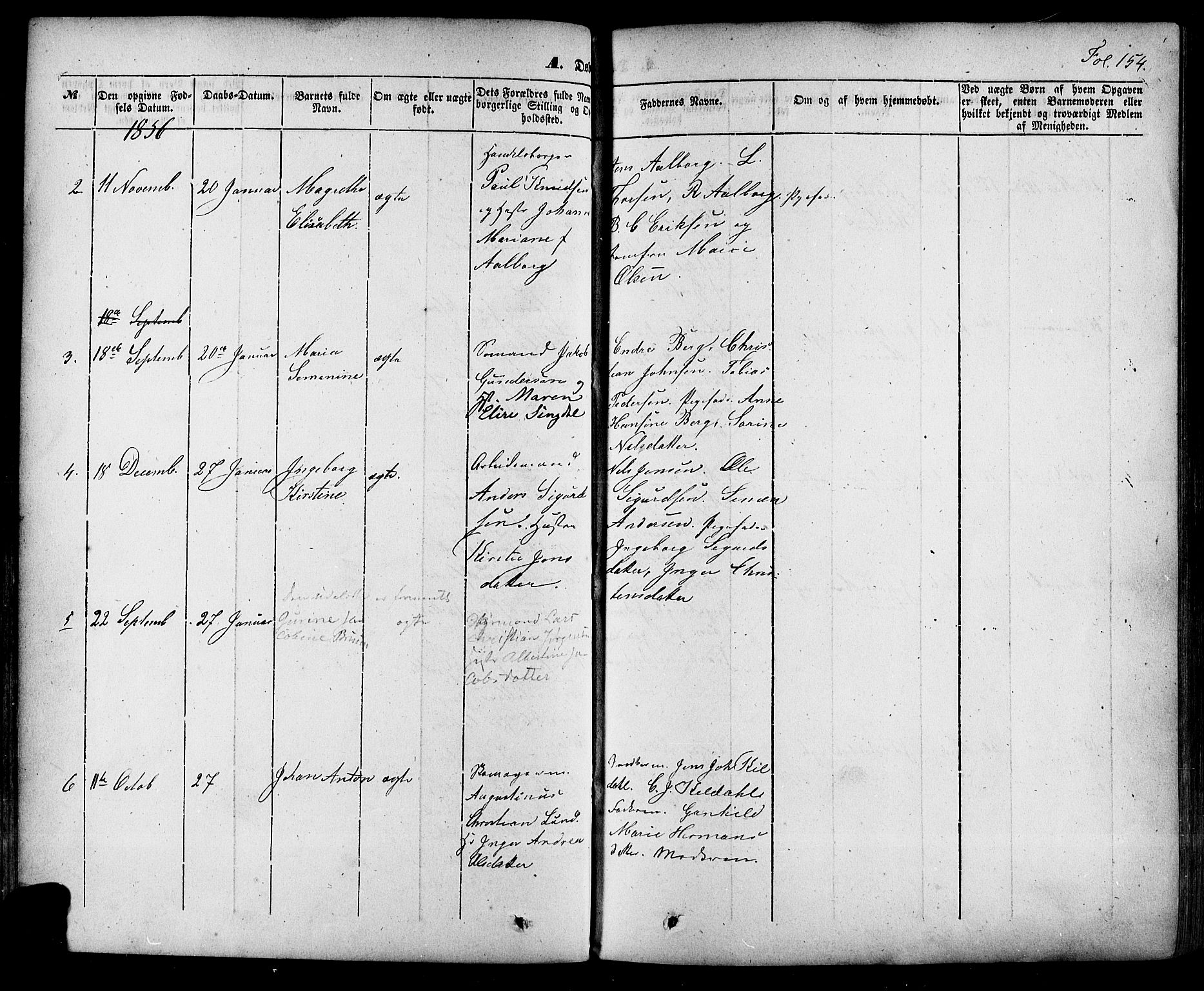 Skien kirkebøker, SAKO/A-302/F/Fa/L0006a: Parish register (official) no. 6A, 1843-1856, p. 154