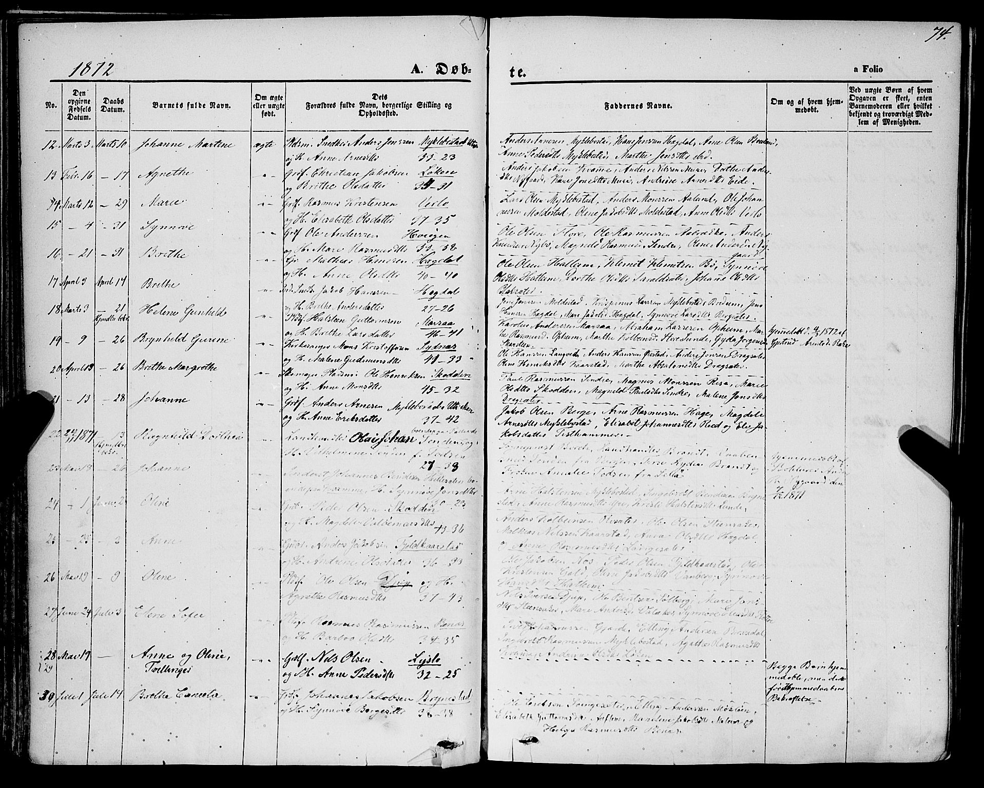 Innvik sokneprestembete, AV/SAB-A-80501: Parish register (official) no. A 6, 1865-1878, p. 74