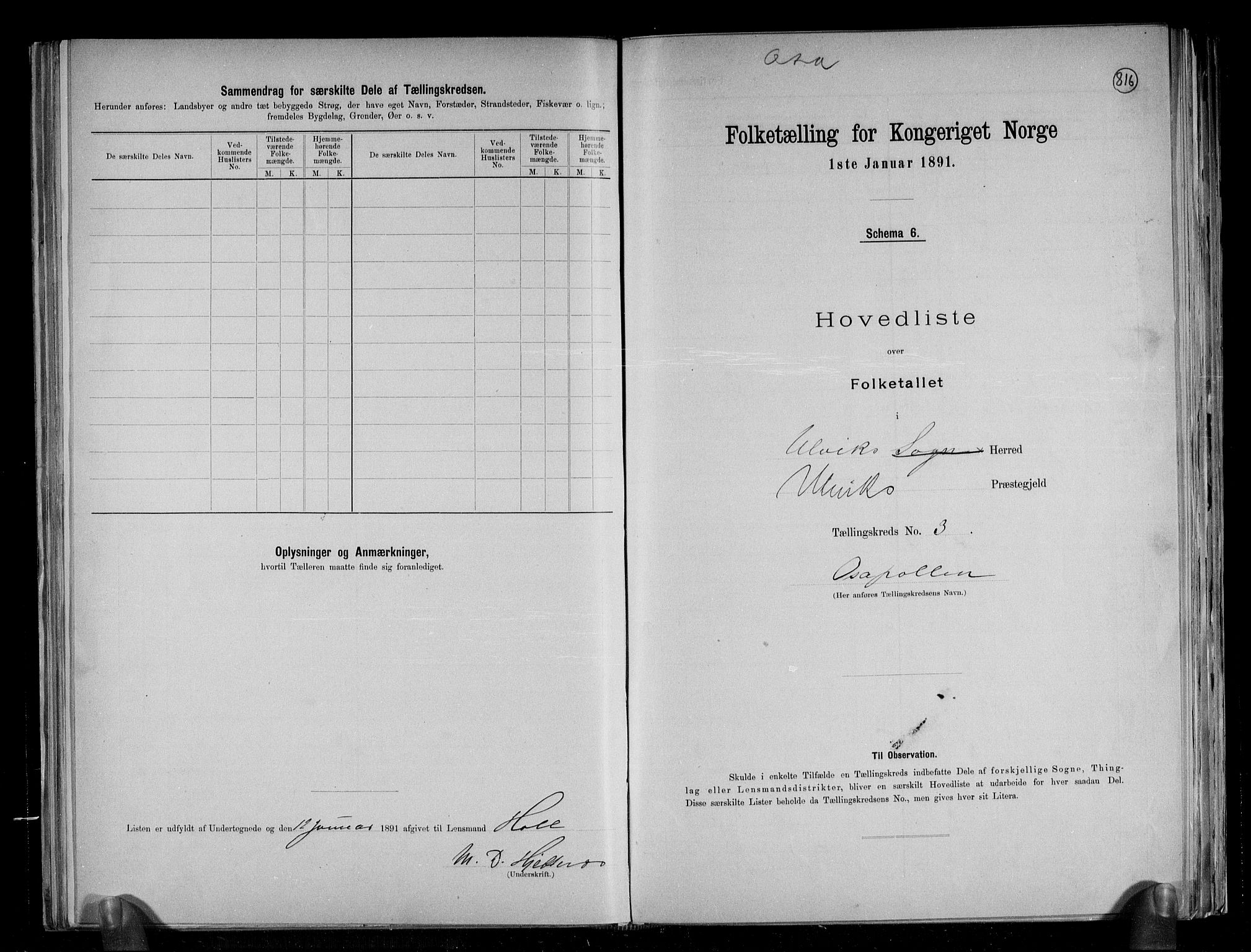 RA, 1891 census for 1233 Ulvik, 1891, p. 11