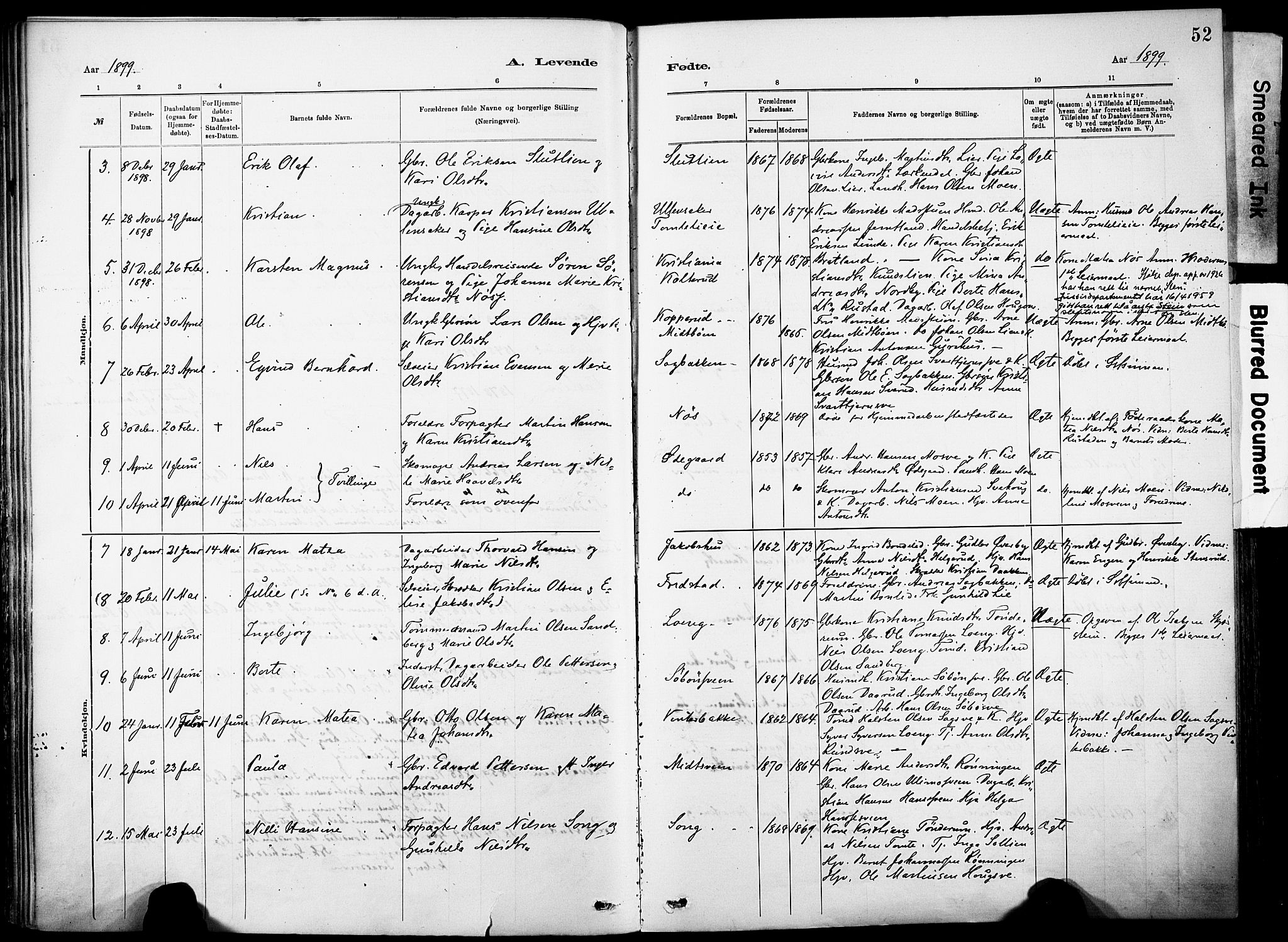 Nordre Land prestekontor, AV/SAH-PREST-124/H/Ha/Haa/L0005: Parish register (official) no. 5, 1882-1903, p. 52