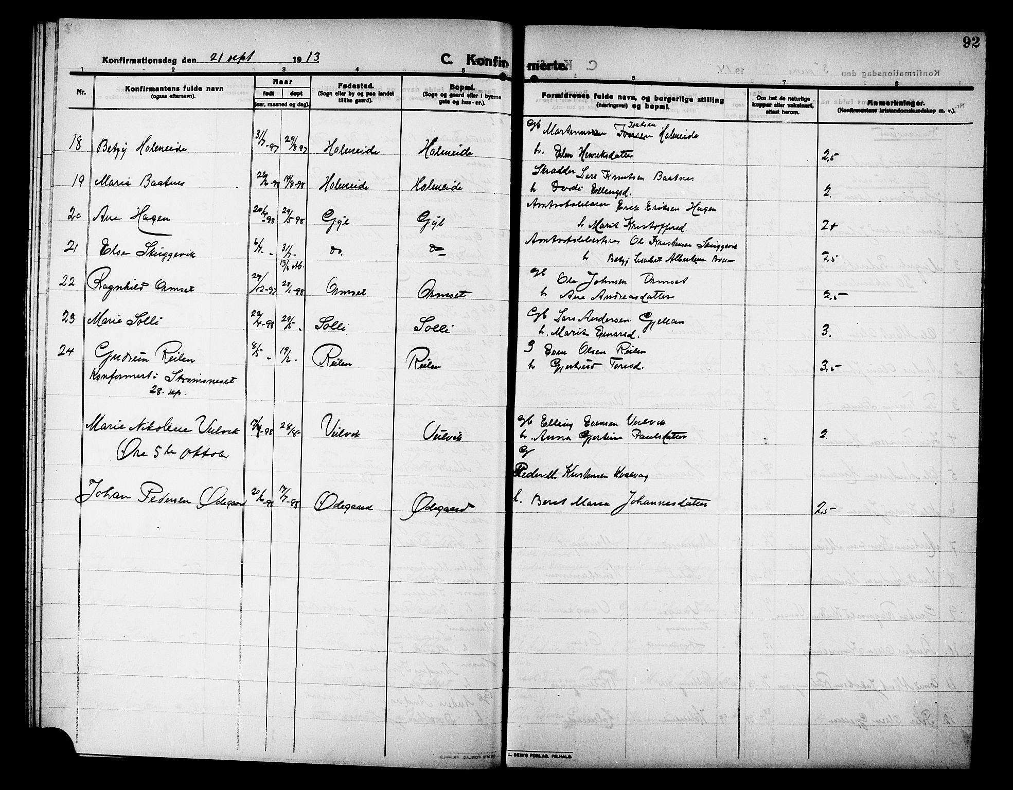 Ministerialprotokoller, klokkerbøker og fødselsregistre - Møre og Romsdal, AV/SAT-A-1454/586/L0993: Parish register (copy) no. 586C04, 1910-1918, p. 92